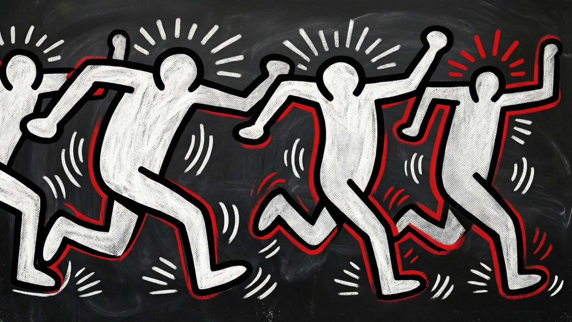 Running Figures Sprint, white figures, red outlines, Full HD Desktop Wallpaper