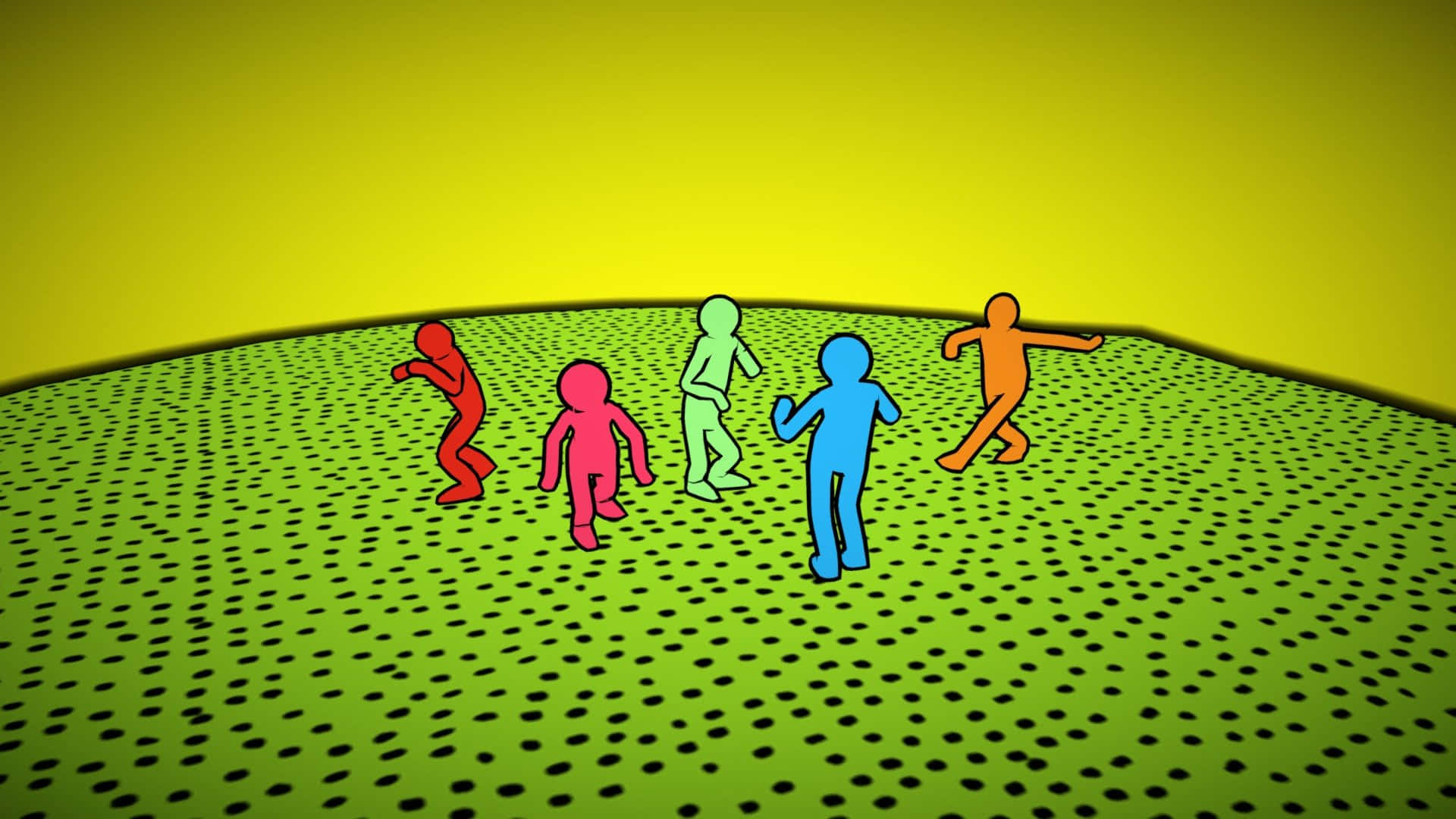 Keith Haring, stick figures, dotted green hill, Full HD Desktop Wallpaper