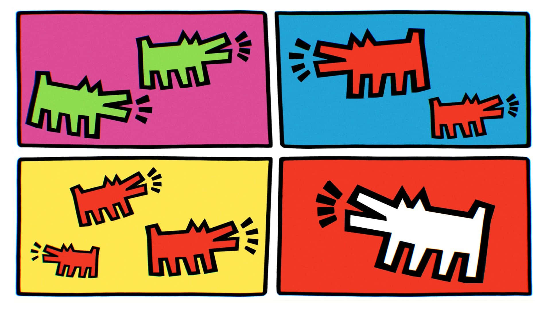 Keith Haring, barking dogs, stylized cartoon dogs, Full HD Desktop Wallpaper