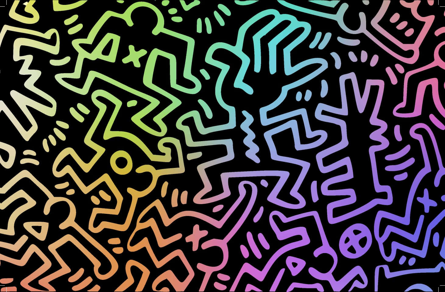 Keith Haring, neon-colored, abstract figures, HD Desktop Wallpaper