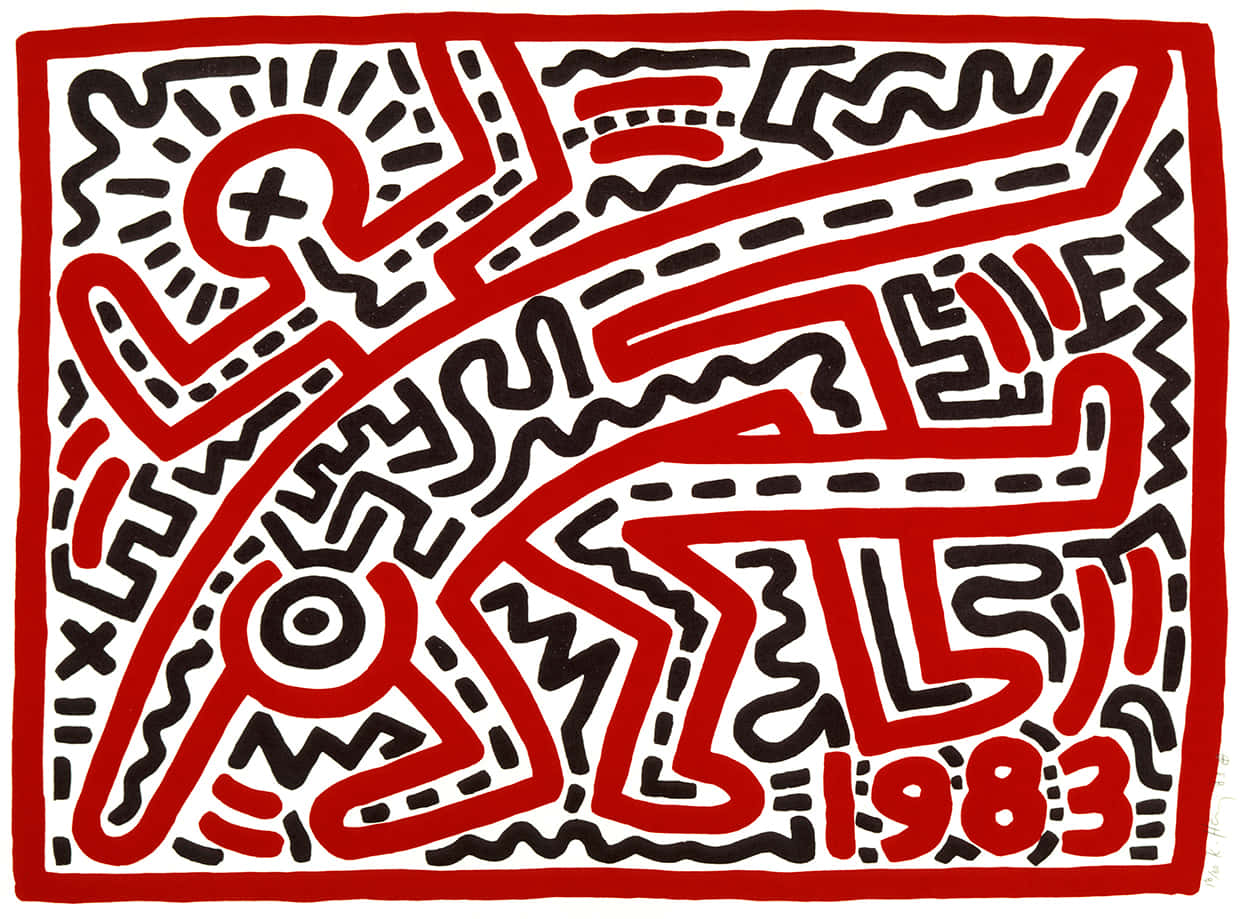 Keith Haring, red and white, abstract pattern, SD Desktop Wallpaper