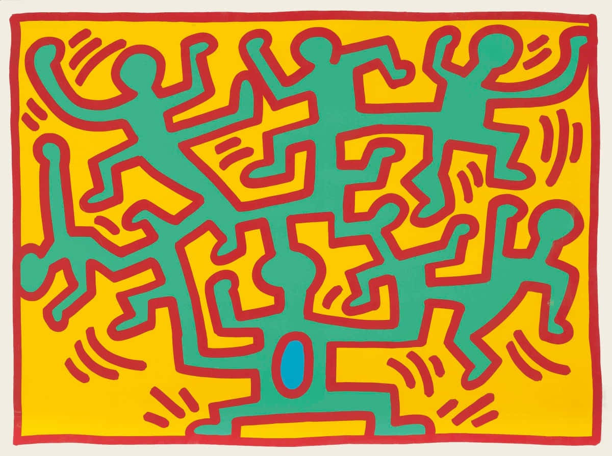Keith Haring, vibrant yellow, teal, SD Desktop Wallpaper
