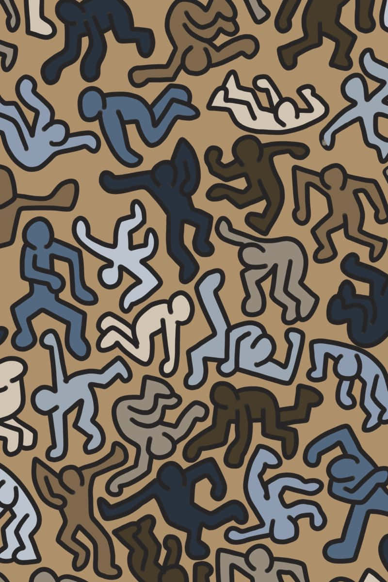 Keith Haring, stylized human figures in motion, tan background, SD Phone Wallpaper
