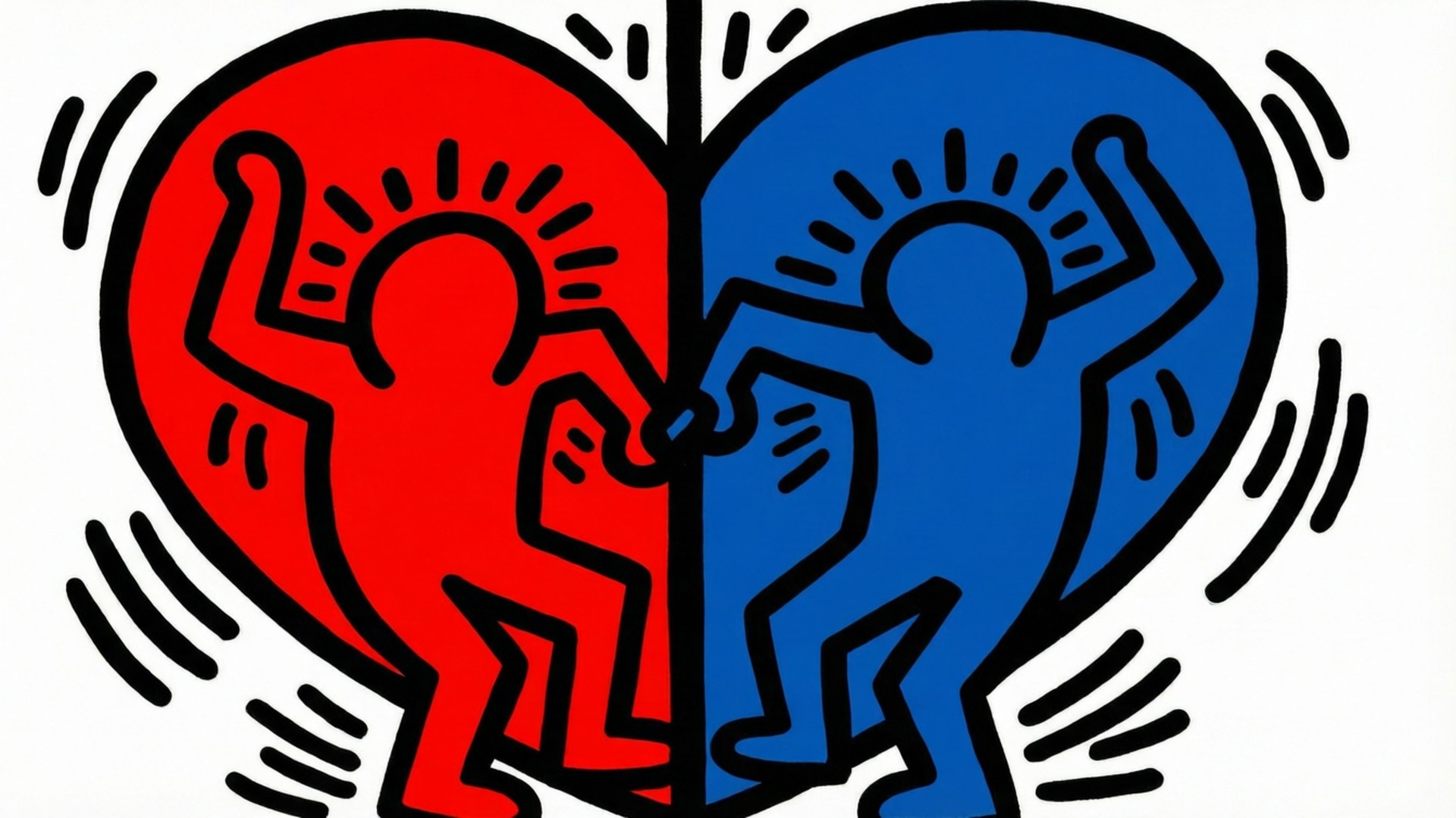 Keith Haring, heart, holding hands, Full HD Desktop Wallpaper