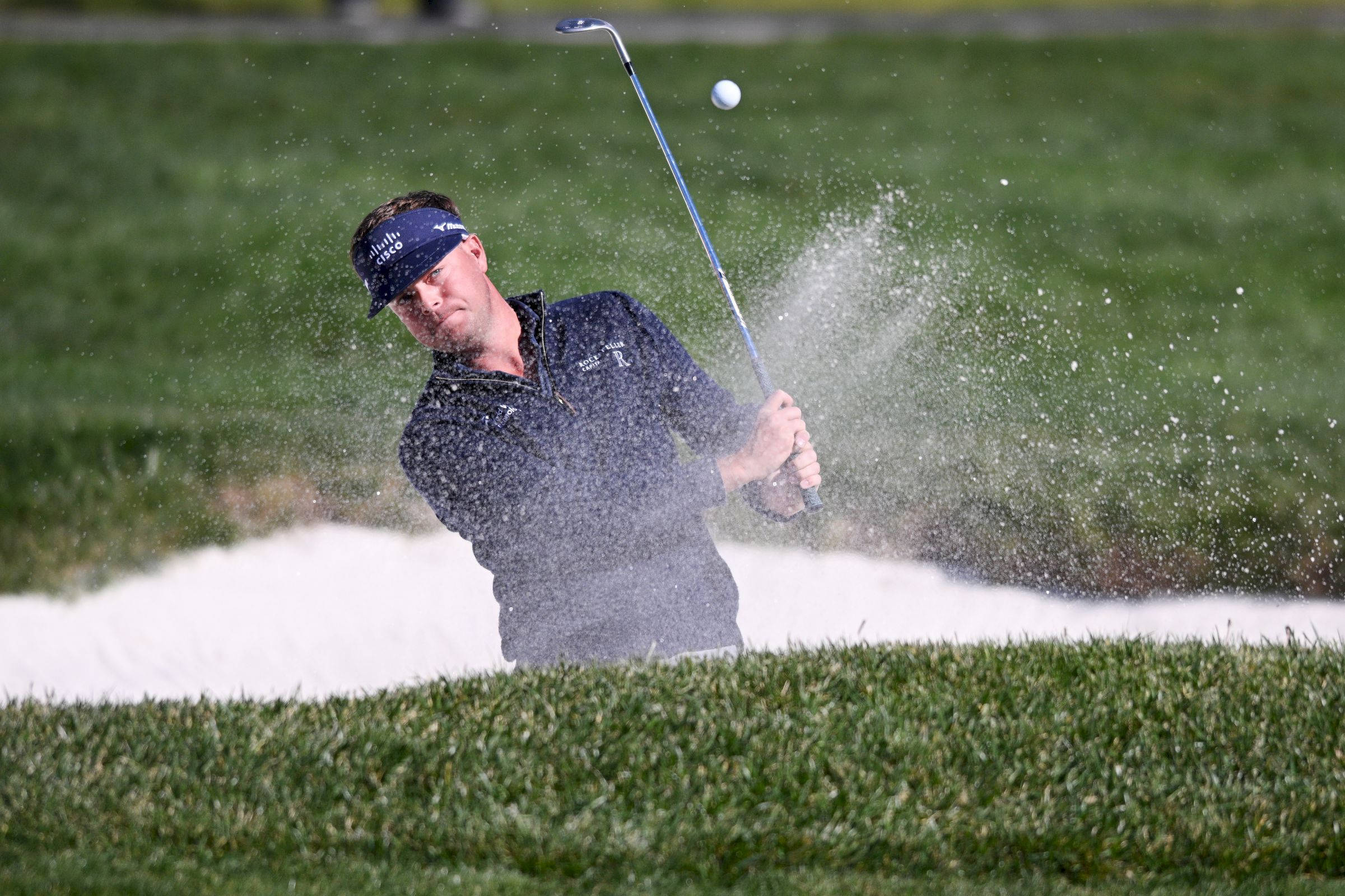 Keith Mitchell, golfer, sand bunker, Full HD Desktop Wallpaper