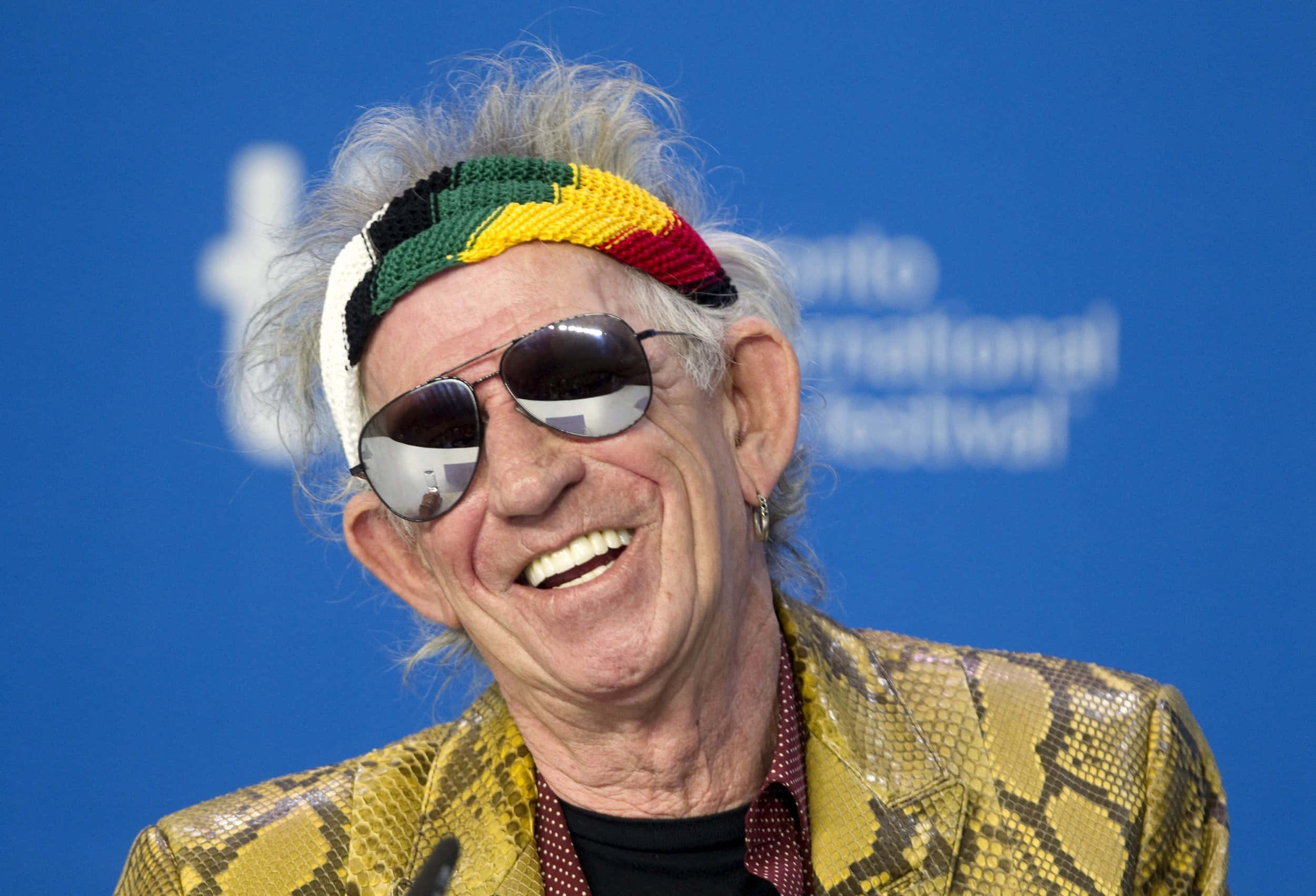 Keith Richards, wild gray hair, colorful headband, Full HD Desktop Wallpaper