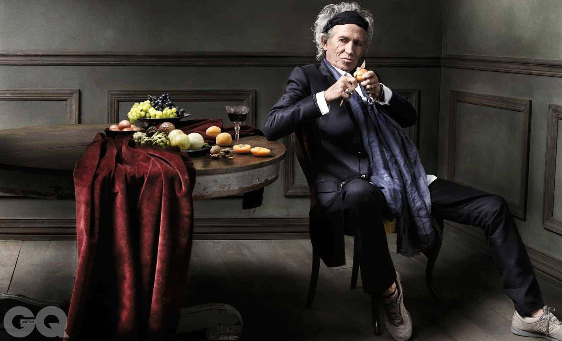 Keith Richards, dark suit, dimly lit room, Full HD Desktop Wallpaper