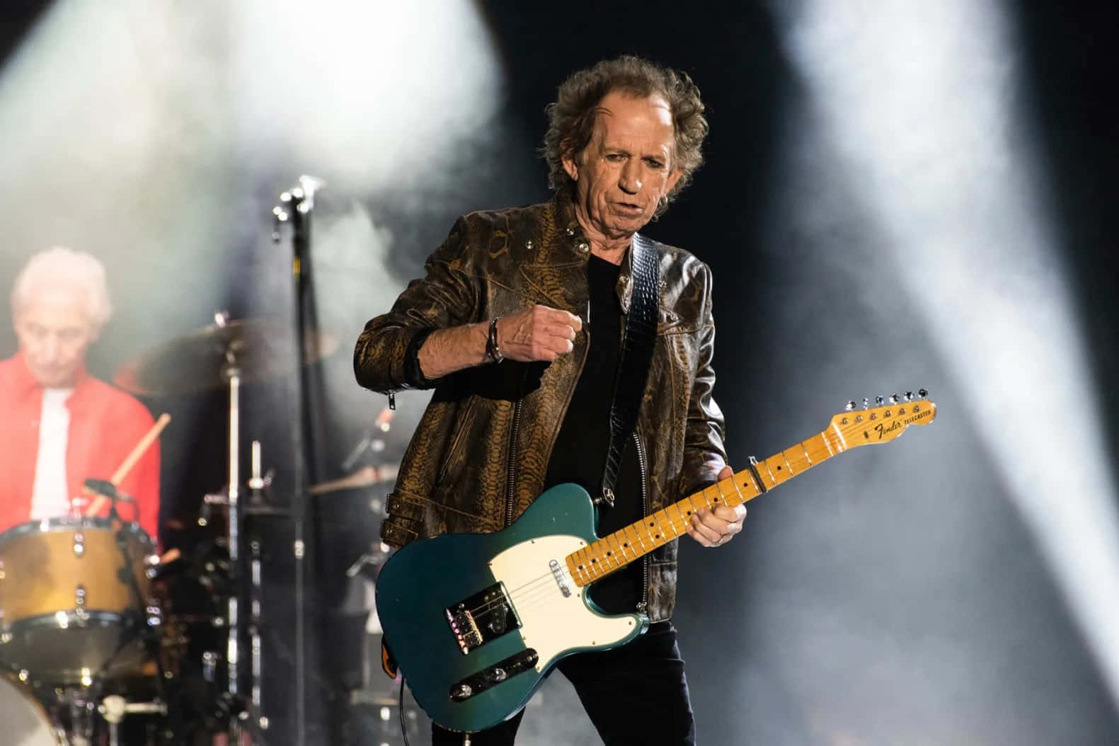 Keith Richards, teal Fender Telecaster, patterned jacket, HD Desktop Wallpaper