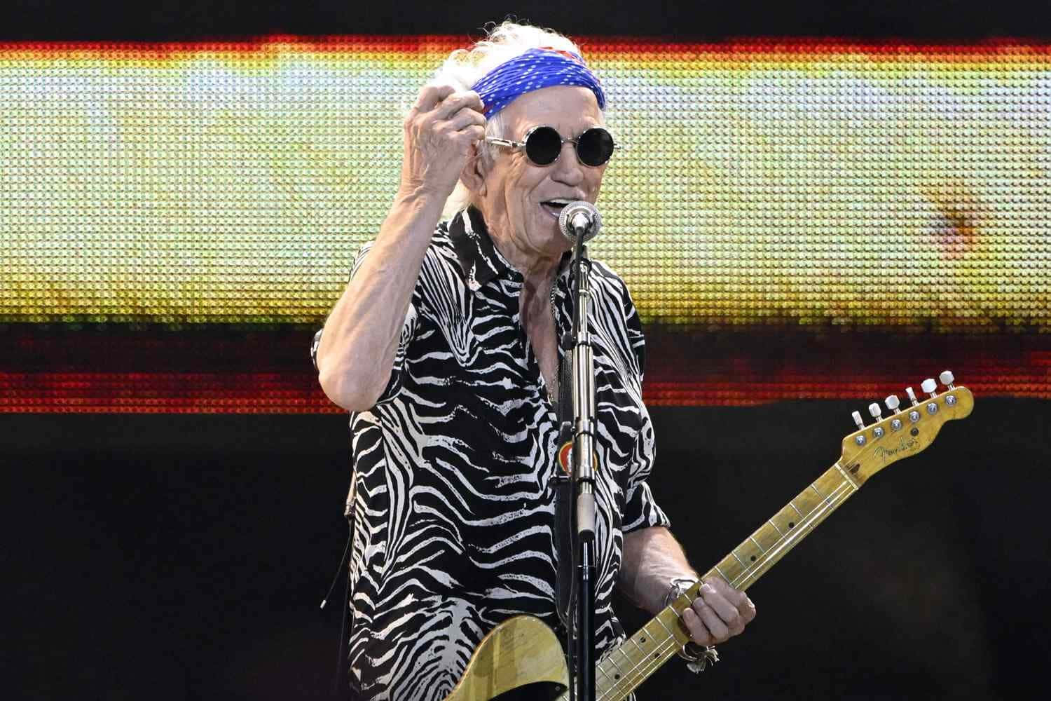 Keith Richards, yellow electric guitar, sunglasses, HD Desktop Wallpaper
