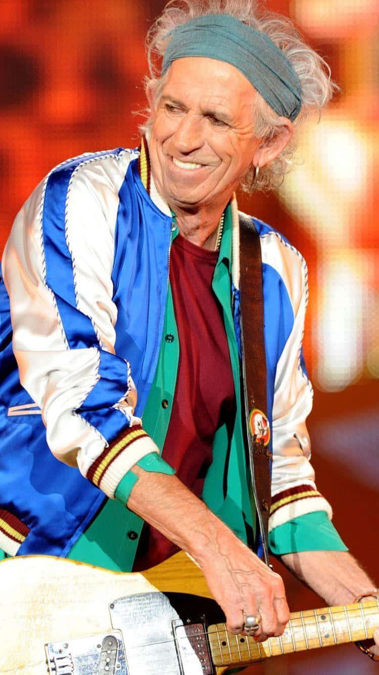 Keith Richards, blue headband, white electric guitar, HD Phone Wallpaper