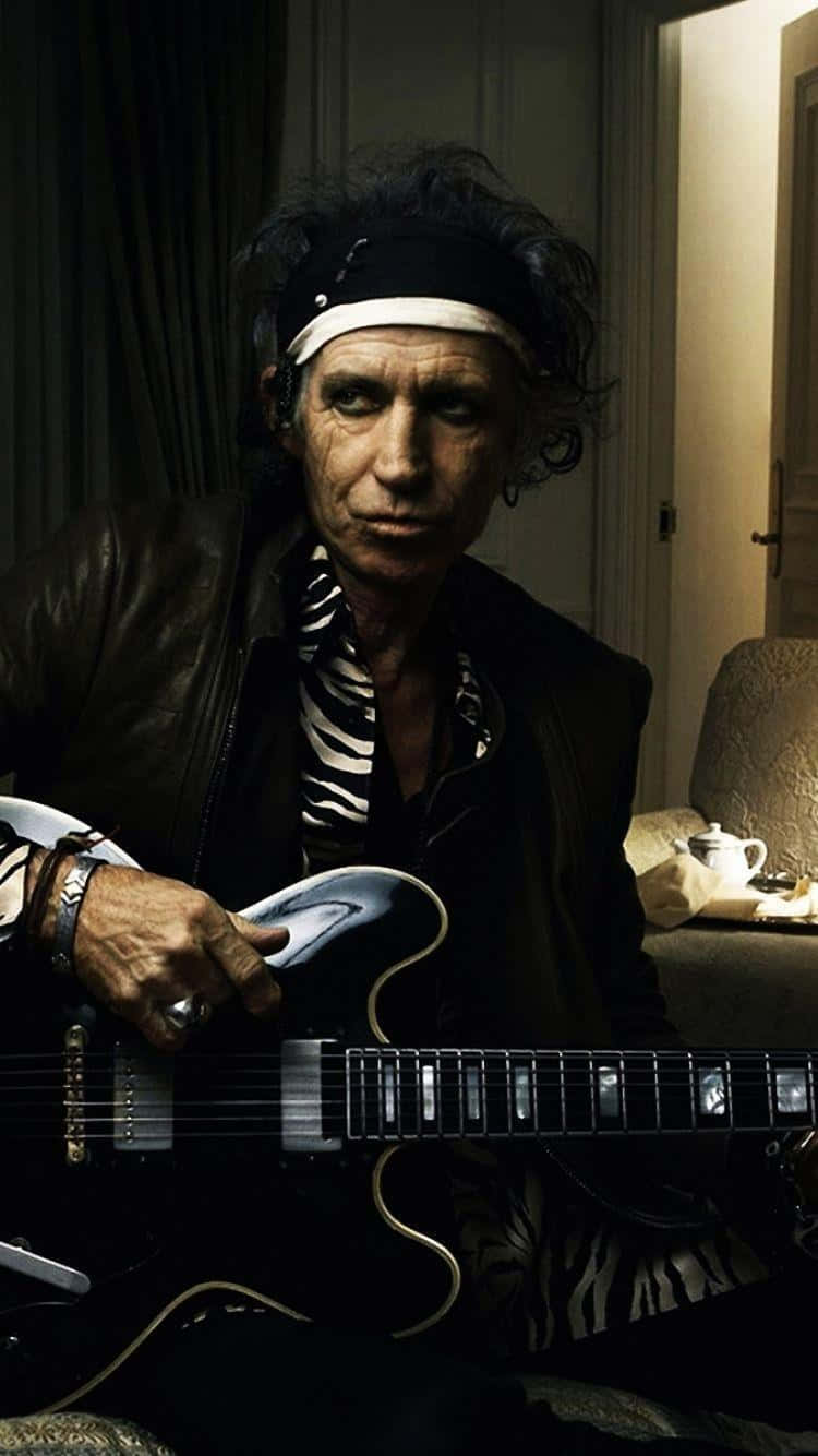 Keith Richards, leather jacket, black electric guitar, HD Phone Wallpaper