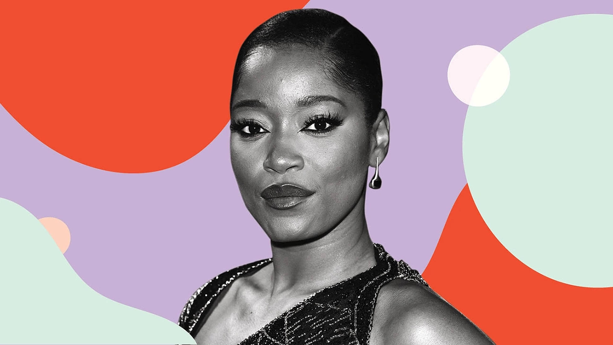 Keke Palmer, black and white portrait, bold makeup, Full HD Desktop Wallpaper