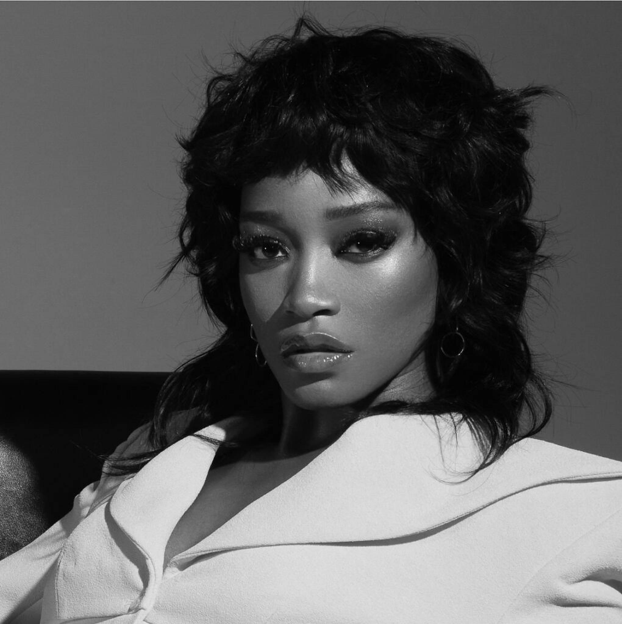 Keke Palmer, black and white, voluminous curls, Full HD Phone Wallpaper