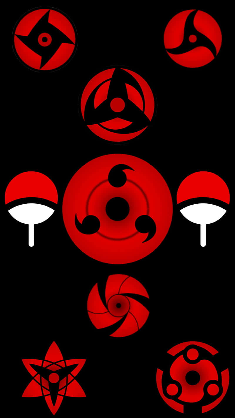 Kekkei Genkai, red ninja clan symbols, black background, HD Phone Wallpaper