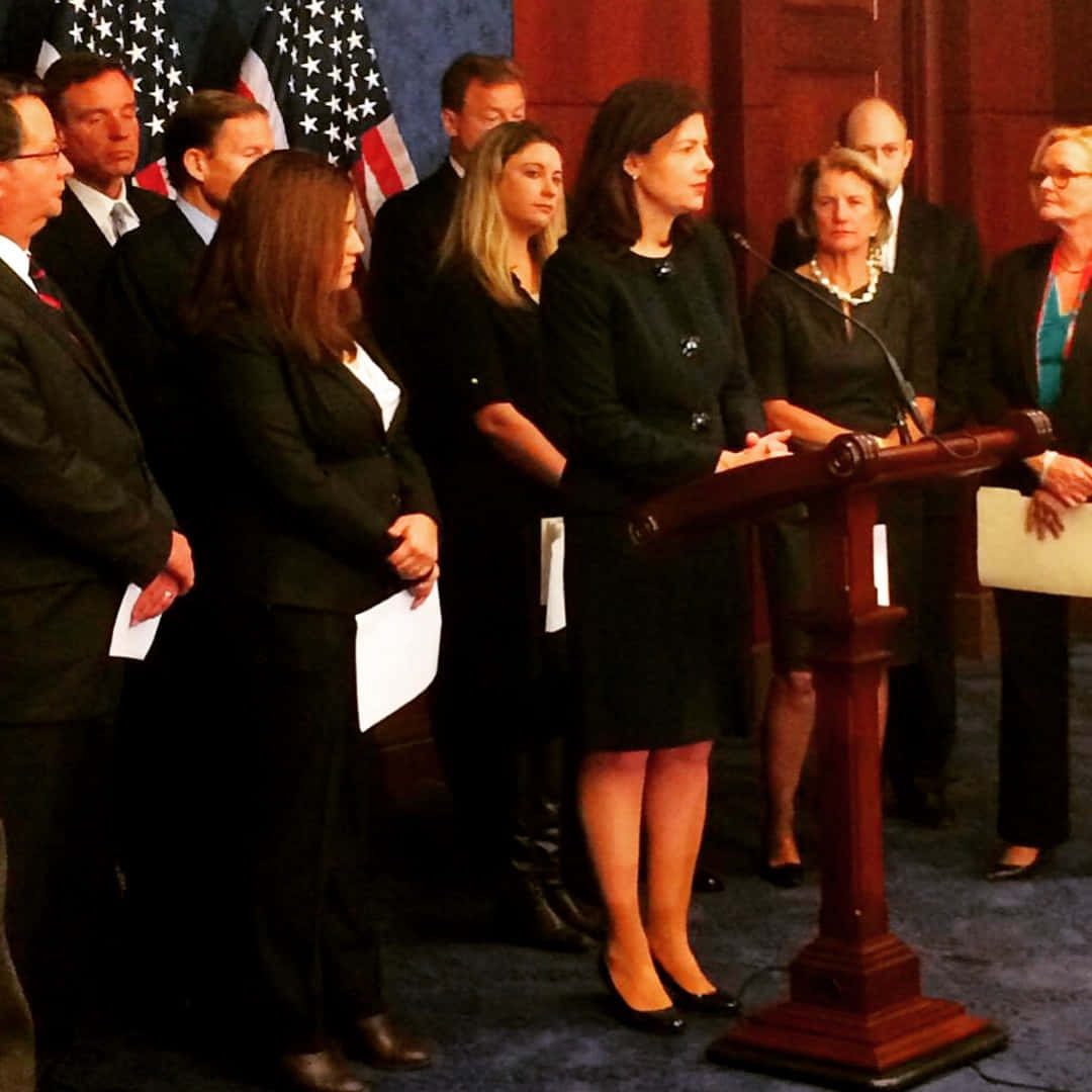 Kelly Ayotte, black dress, wooden podium, SD Desktop Wallpaper