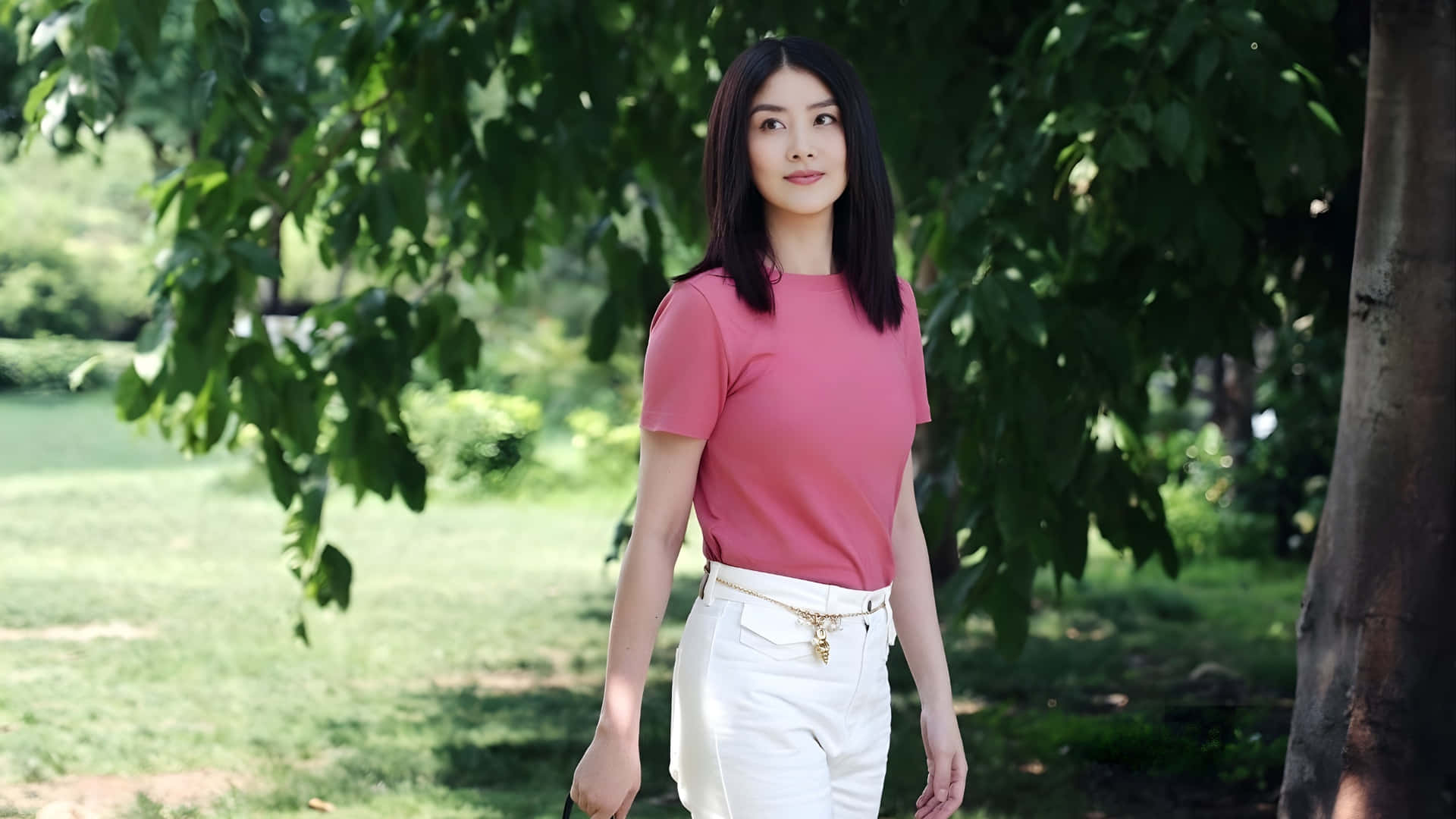 Kelly Chen, pink top, white pants, Full HD Desktop Wallpaper