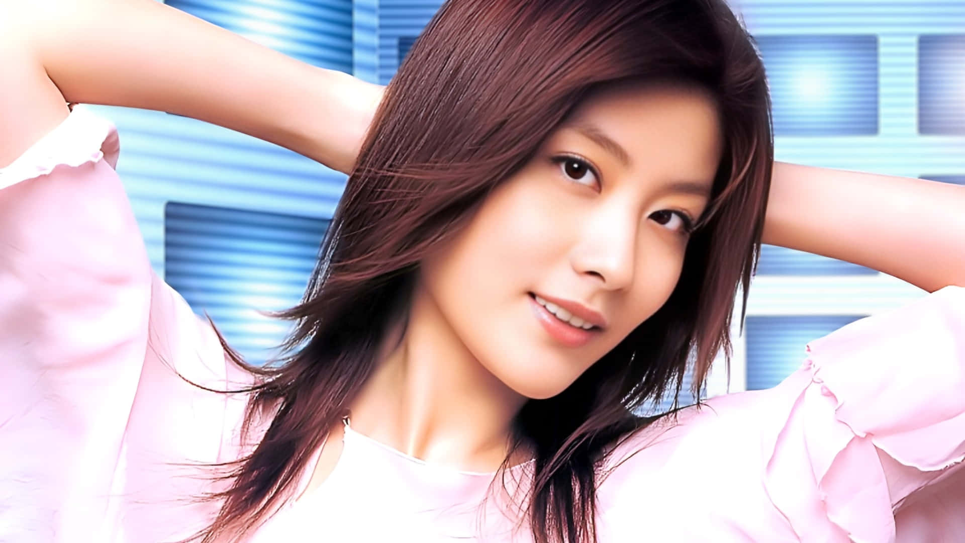 Kelly Chen, long brown hair, pink blouse, Full HD Desktop Wallpaper
