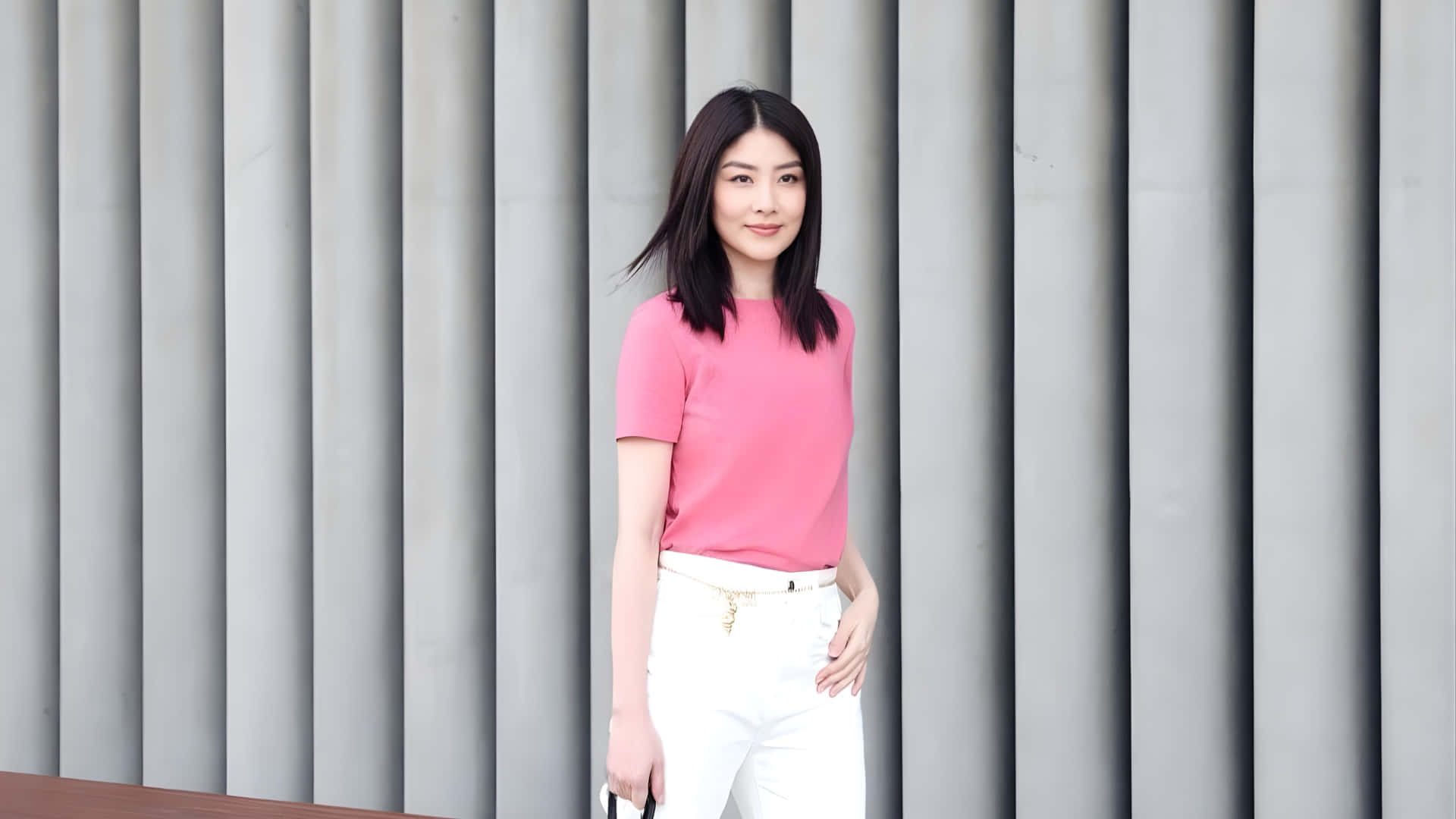 Kelly Chen, pink top, white pants, Full HD Desktop Wallpaper