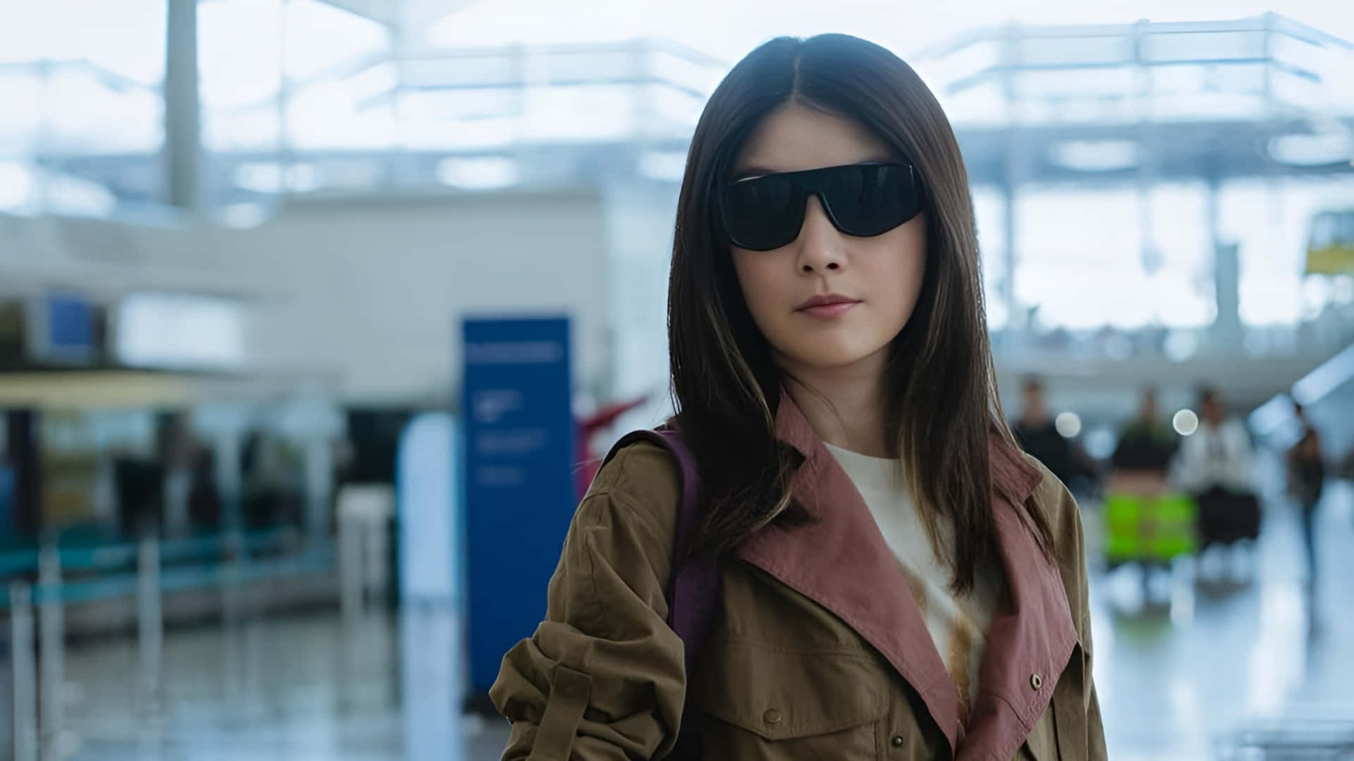 Kelly Chen, black sunglasses, brown jacket, Full HD Desktop Wallpaper