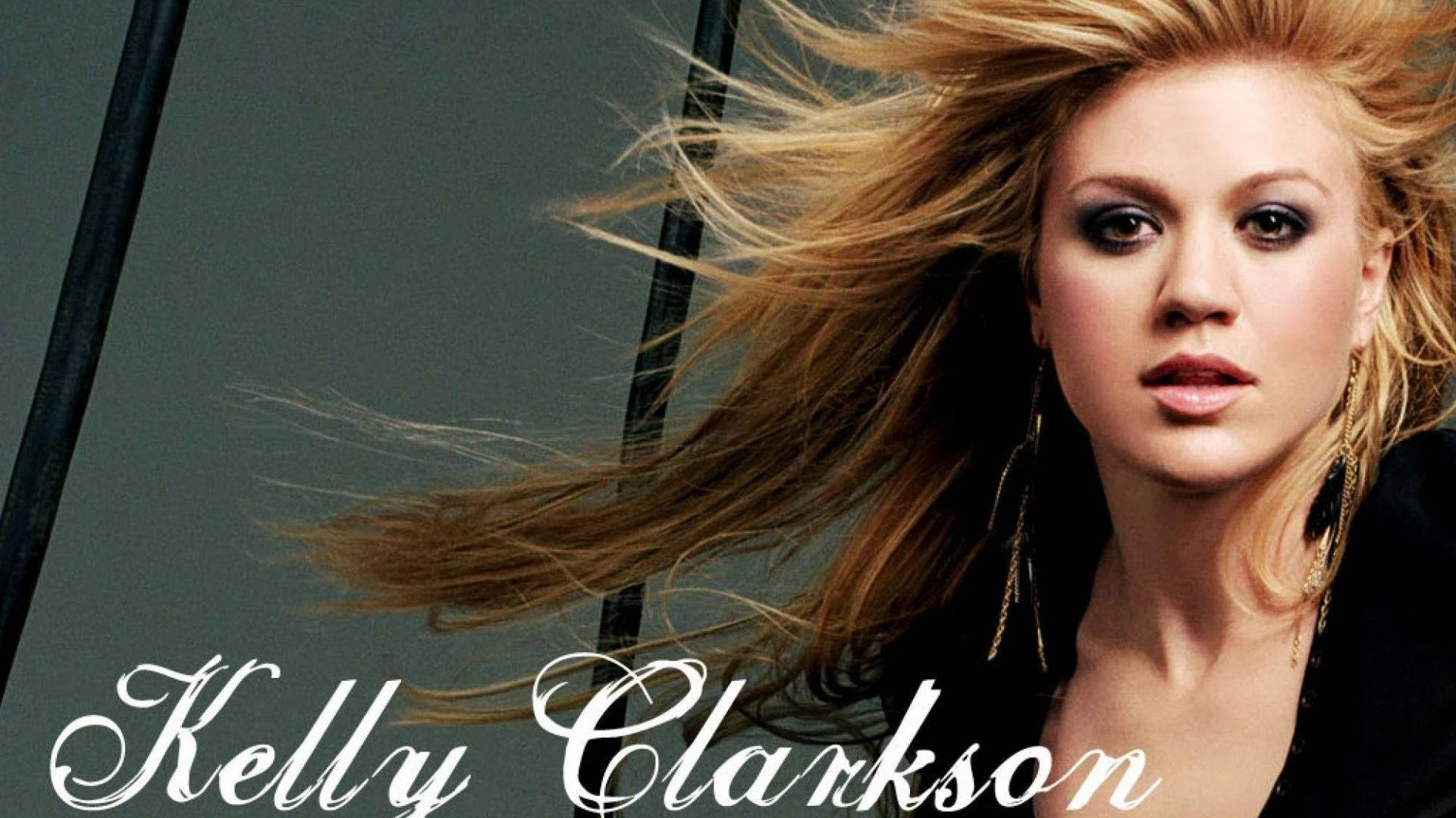 Kelly Clarkson, wind-swept blonde hair, smoky eyes, Full HD Desktop Wallpaper