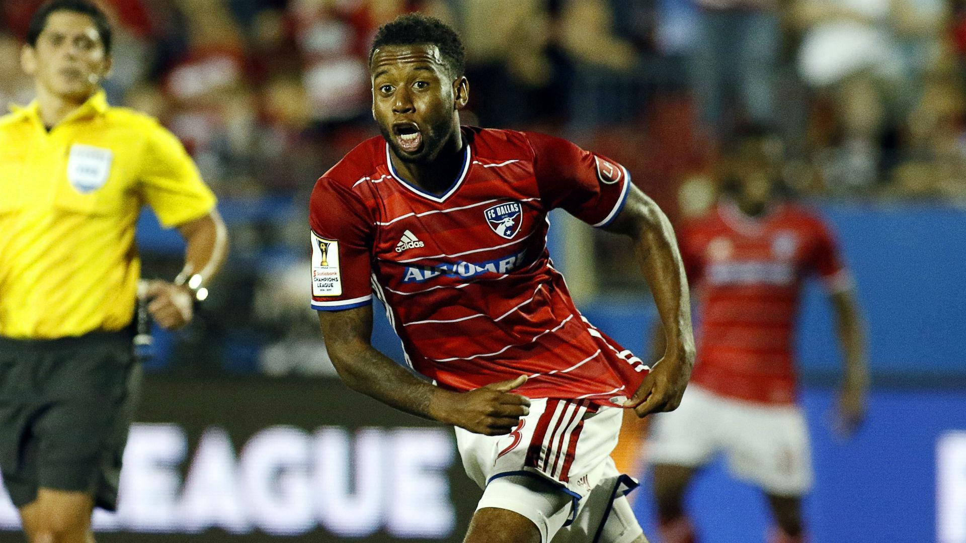 Kellyn Acosta, red striped jersey, night match, Full HD Desktop Wallpaper