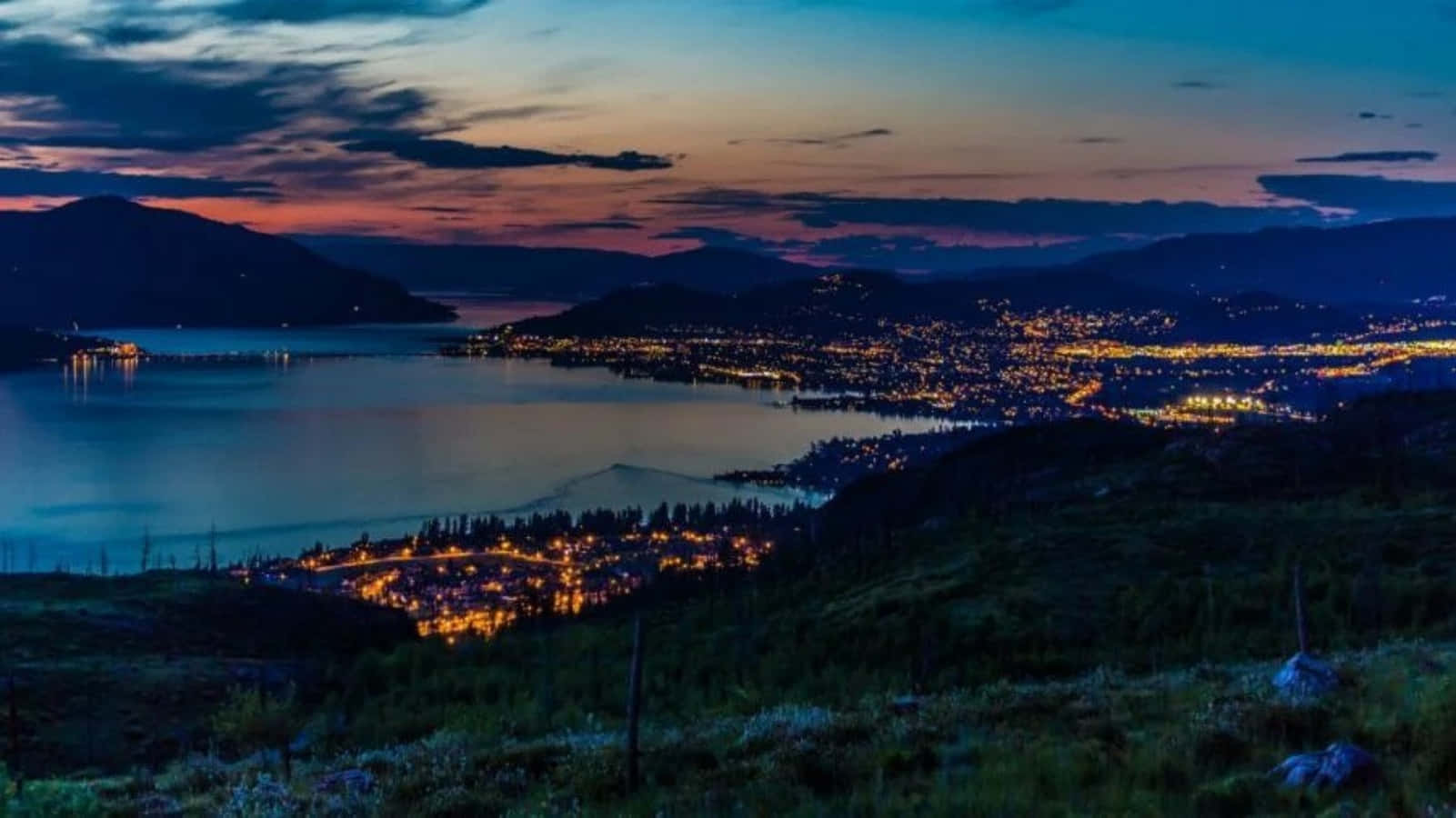 Kelowna, lake view, twilight, HD Desktop Wallpaper