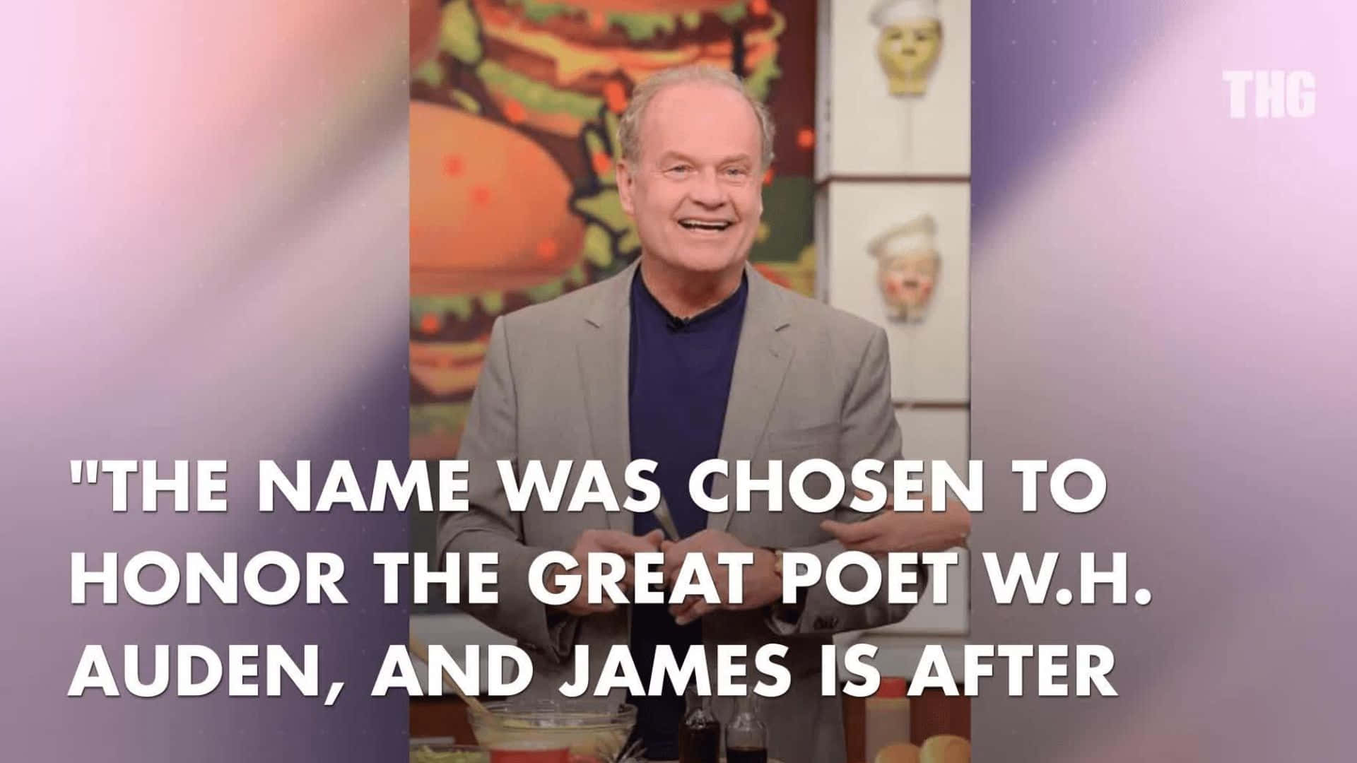 Kelsey Grammer, gray suit, colorful burger-themed backdrop, Full HD Desktop Wallpaper