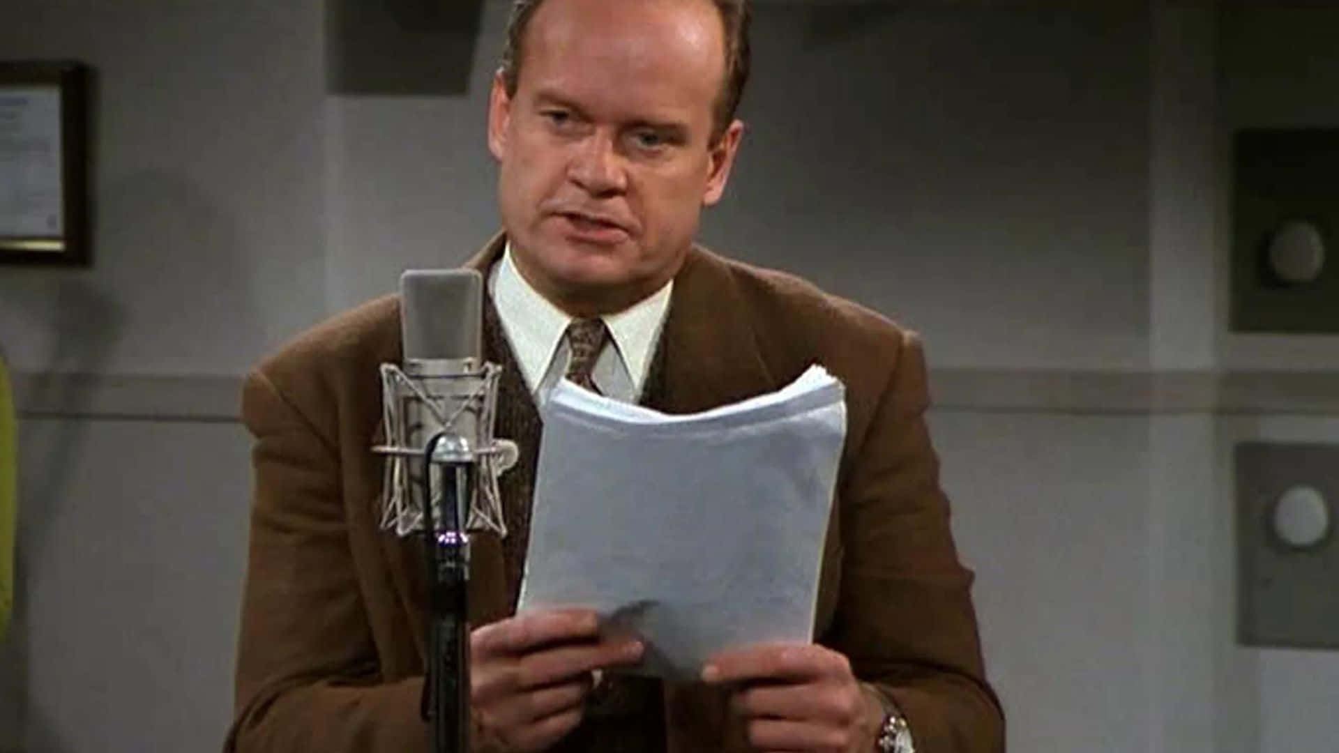 Kelsey Grammer, brown suit, studio microphone, Full HD Desktop Wallpaper
