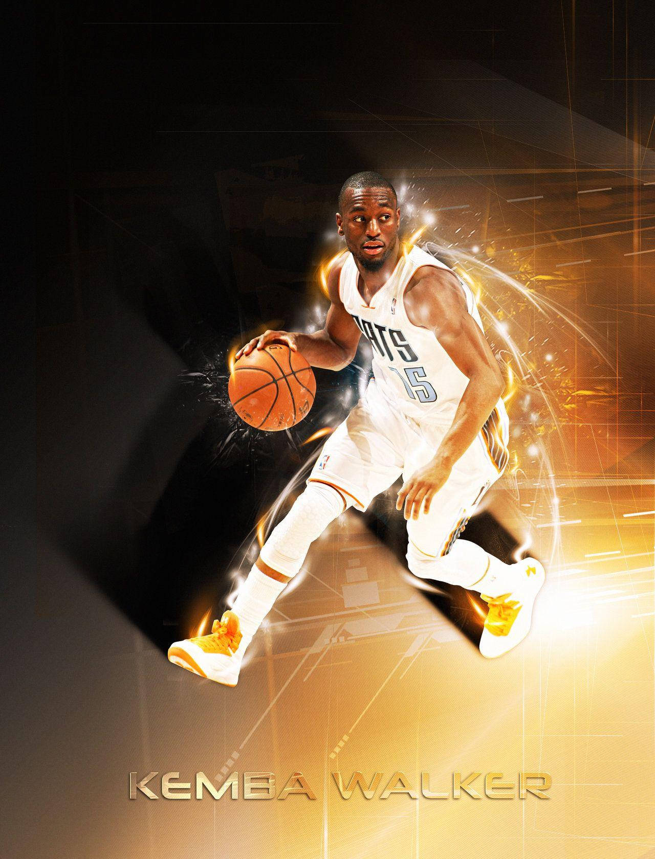 Kemba Walker, white jersey, fiery golden motion effects, HD Phone Wallpaper