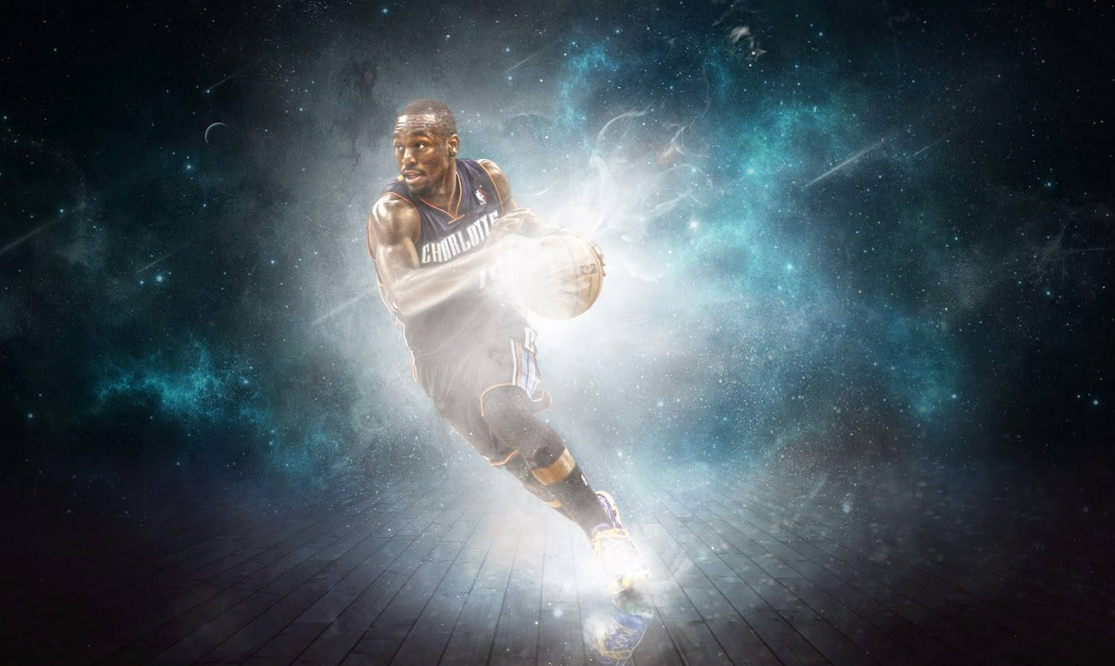 Kemba Walker, lightning effect, cosmic nebula, HD Desktop Wallpaper