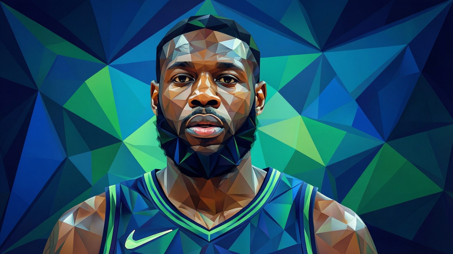 low poly, Kemba, blue and green jersey, Full HD Desktop Wallpaper