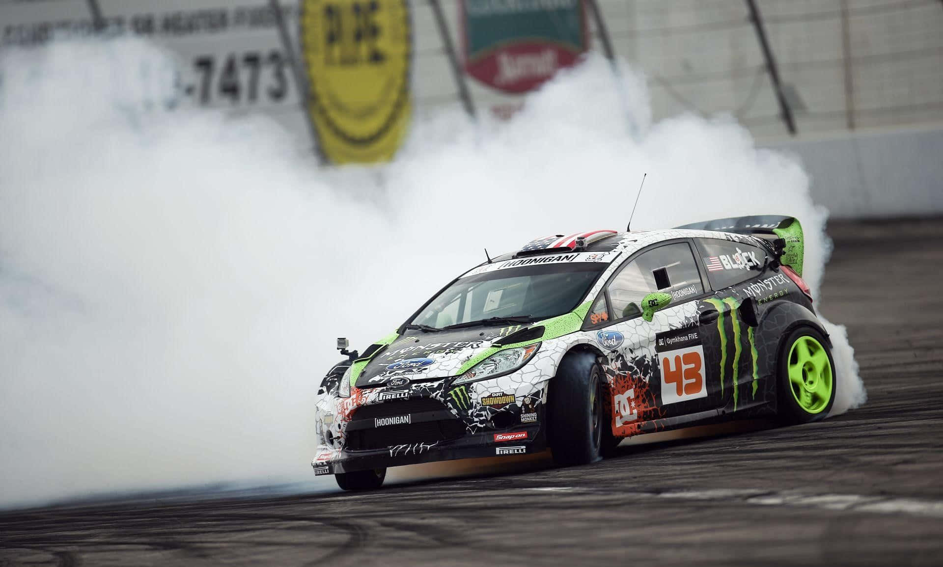Ken Block, number 43, black and green rally car, Full HD Desktop Wallpaper