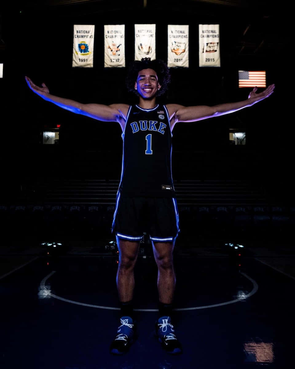 Duke basketball player, jersey number one, dramatic blue lighting, SD Phone Wallpaper