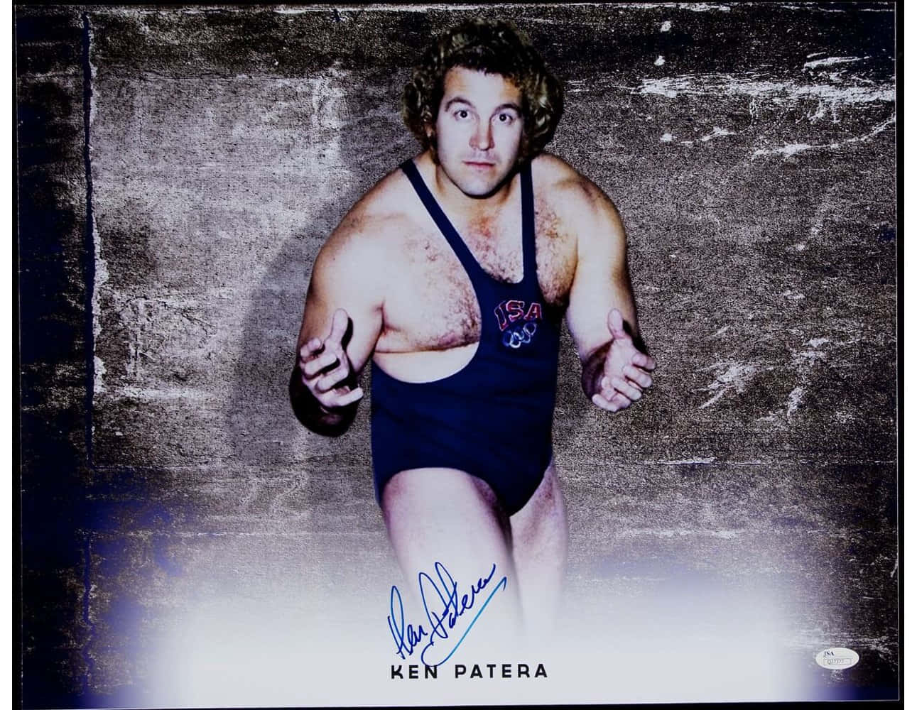 Ken Patera, blue USA wrestling singlet, textured gray wall, HD Desktop Wallpaper