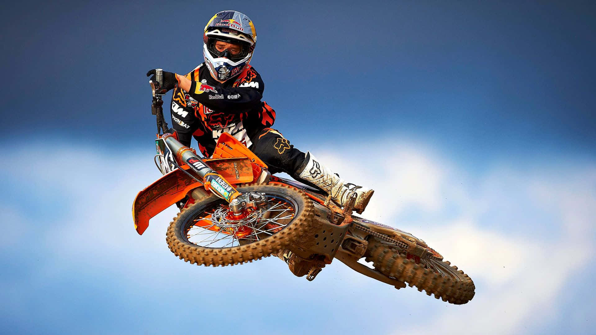 Ken Roczen, orange dirt bike, clear blue sky, Full HD Desktop Wallpaper