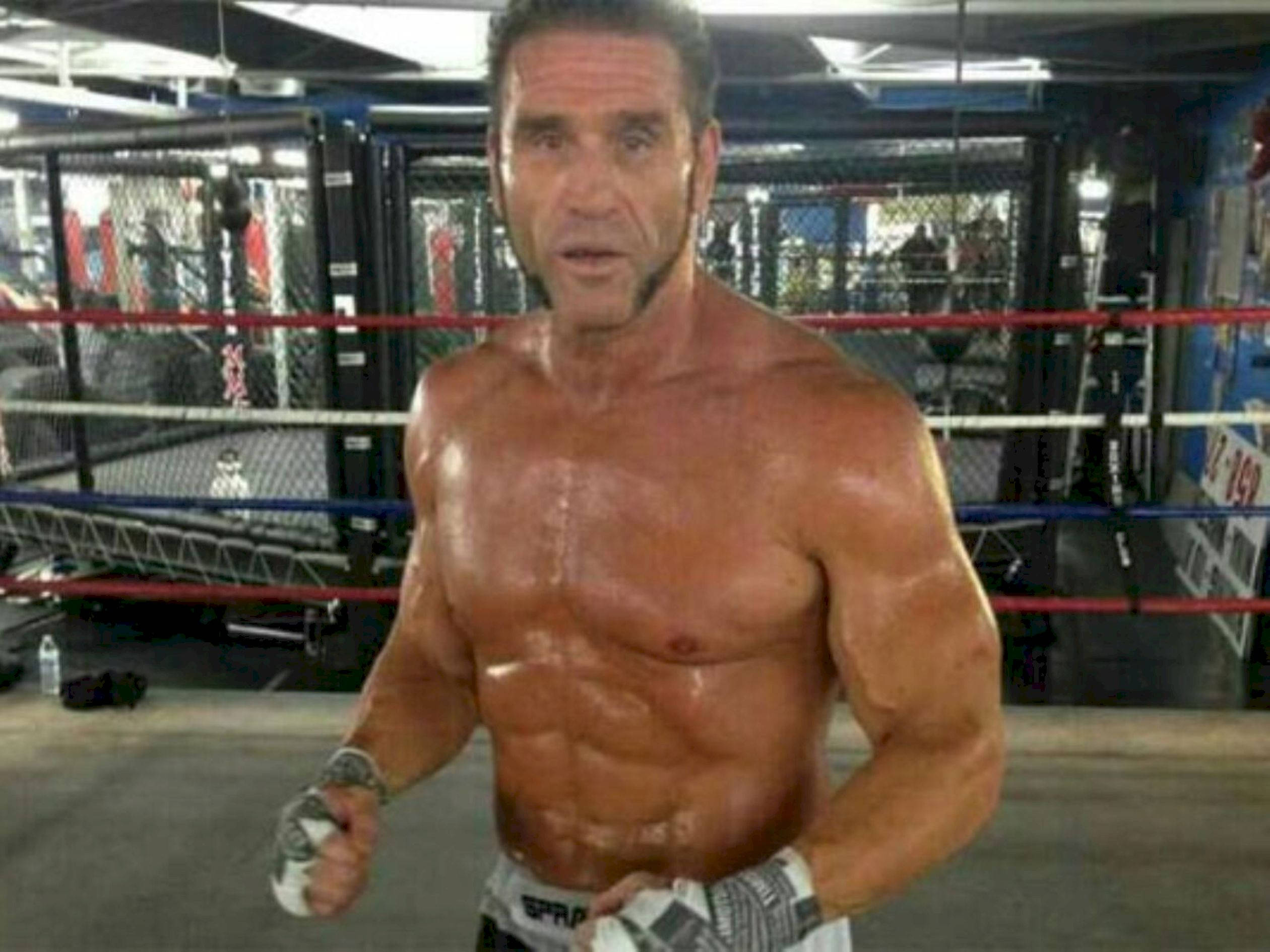 Ken Shamrock, boxing ring, red ropes, Full HD Desktop Wallpaper