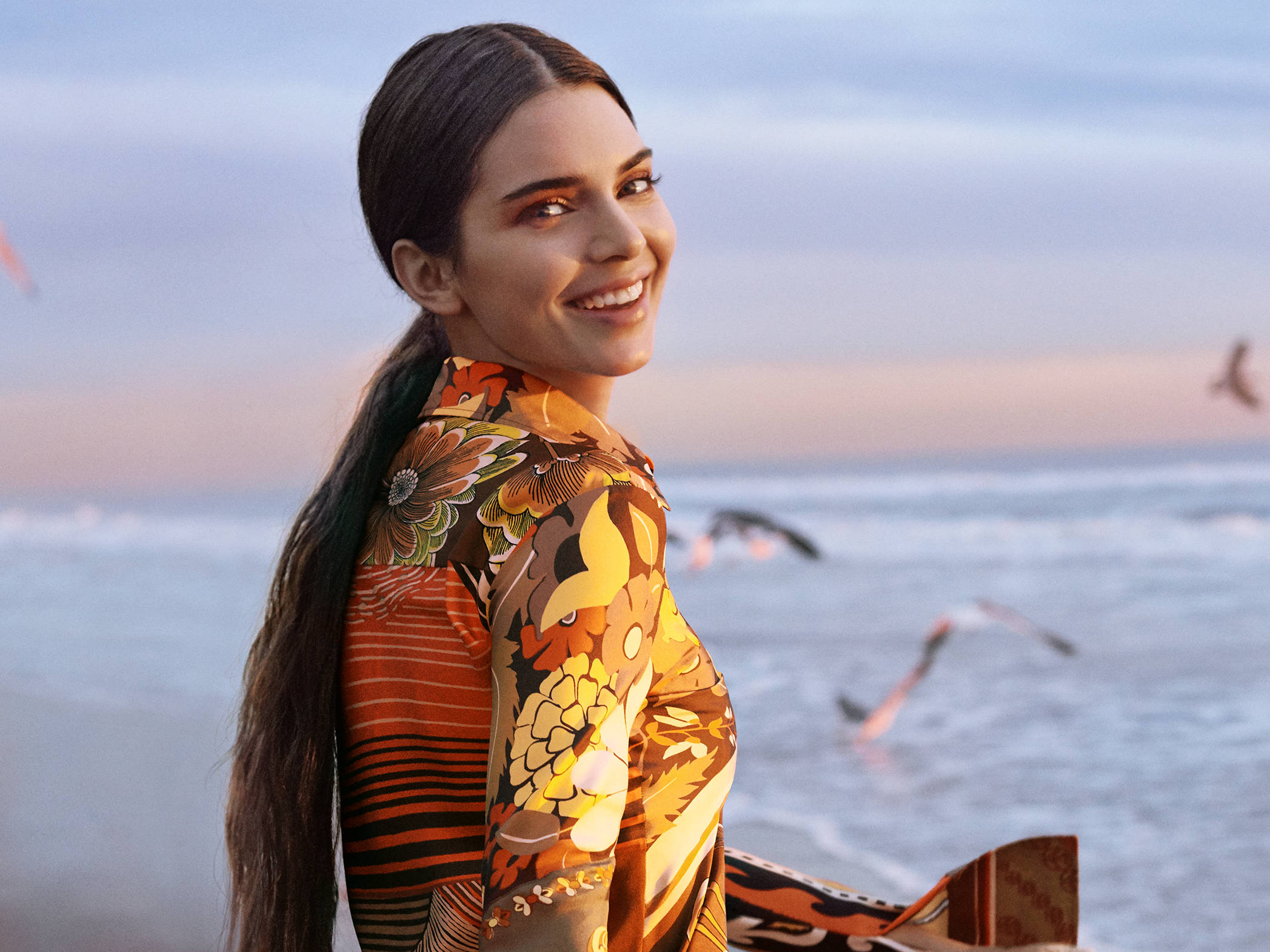 Kendall Jenner, sunset, beach, Full HD Desktop Wallpaper