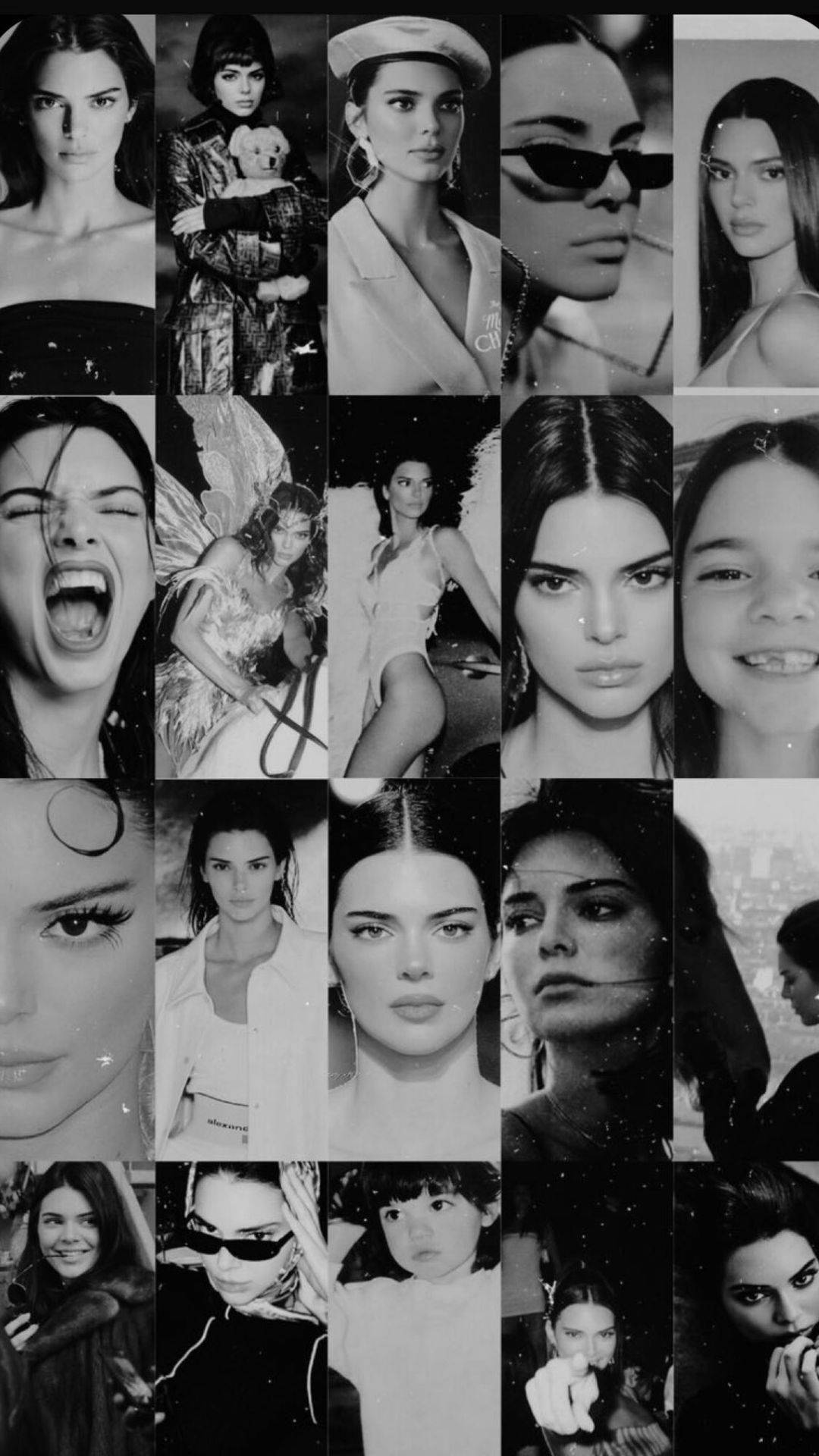 Kendall Jenner, black and white, collage, Full HD Phone Wallpaper