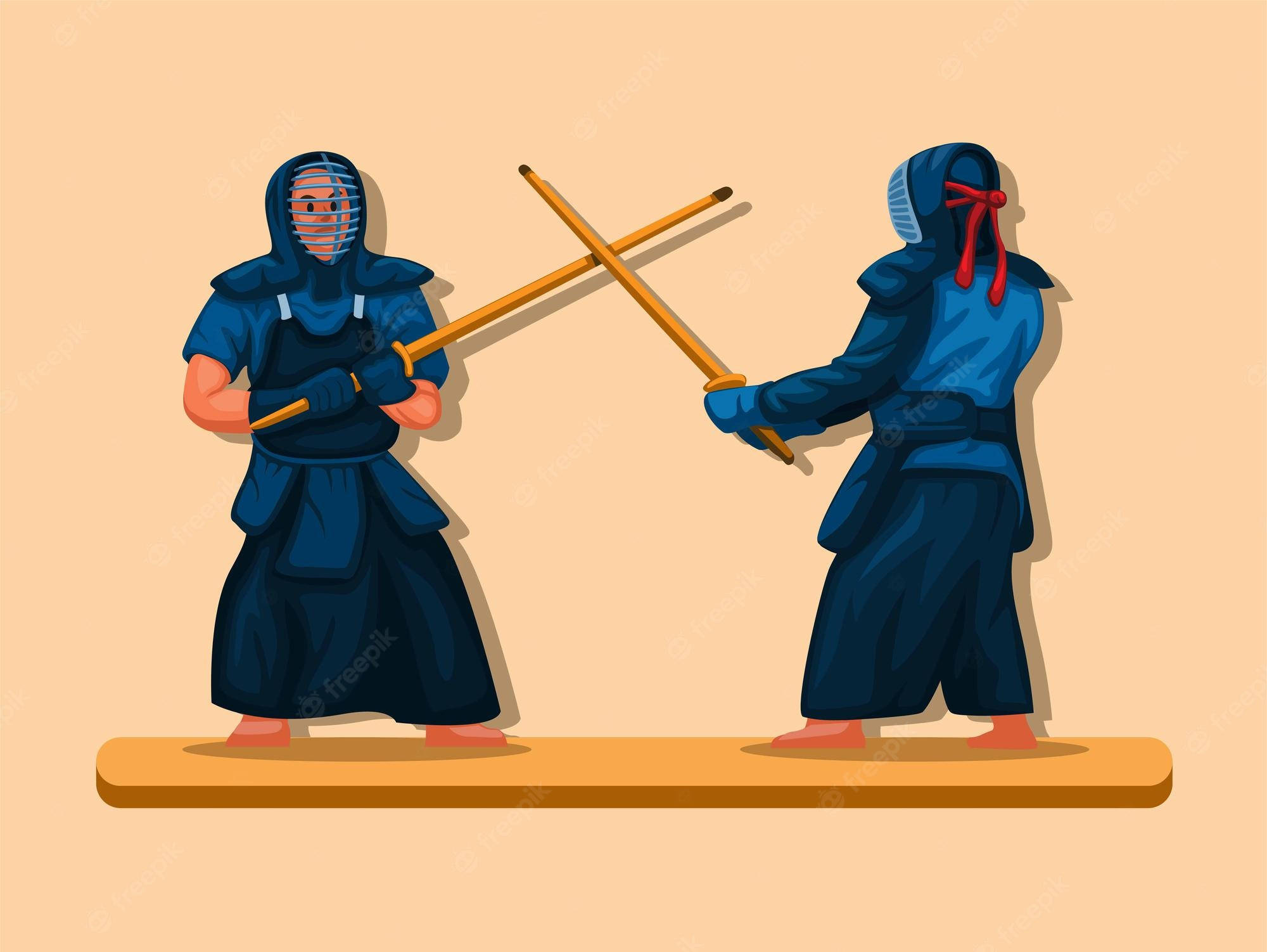 kendo fighters, blue armor, wooden swords, Full HD Desktop Wallpaper