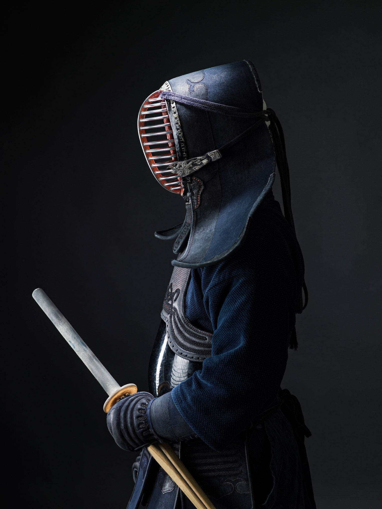 minimalist kendo warrior, dark blue hakama, katana, Full HD Phone Wallpaper