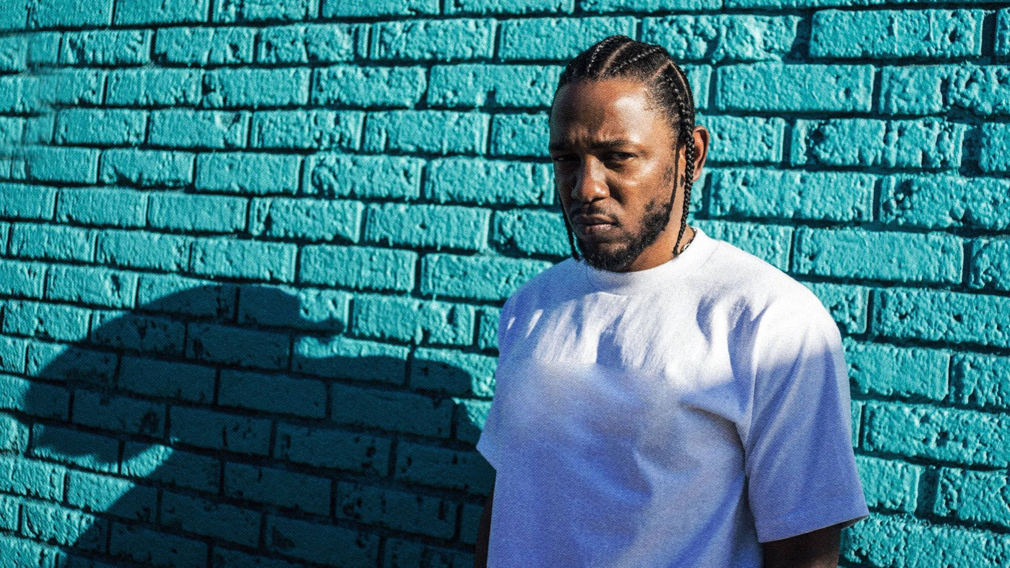 Kendrick Lamar, blue brick wall, vibrant teal brick wall, Full HD Desktop Wallpaper
