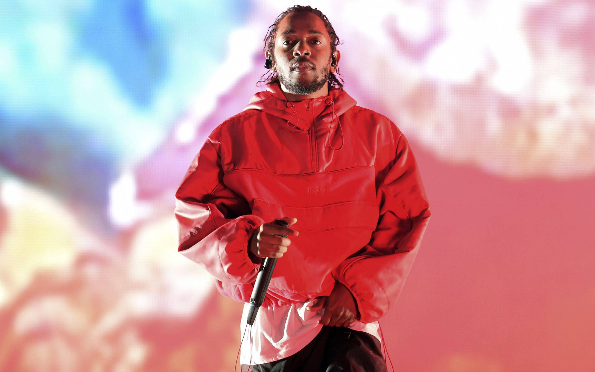 Kendrick Lamar, red jacket, microphone, Full HD Desktop Wallpaper
