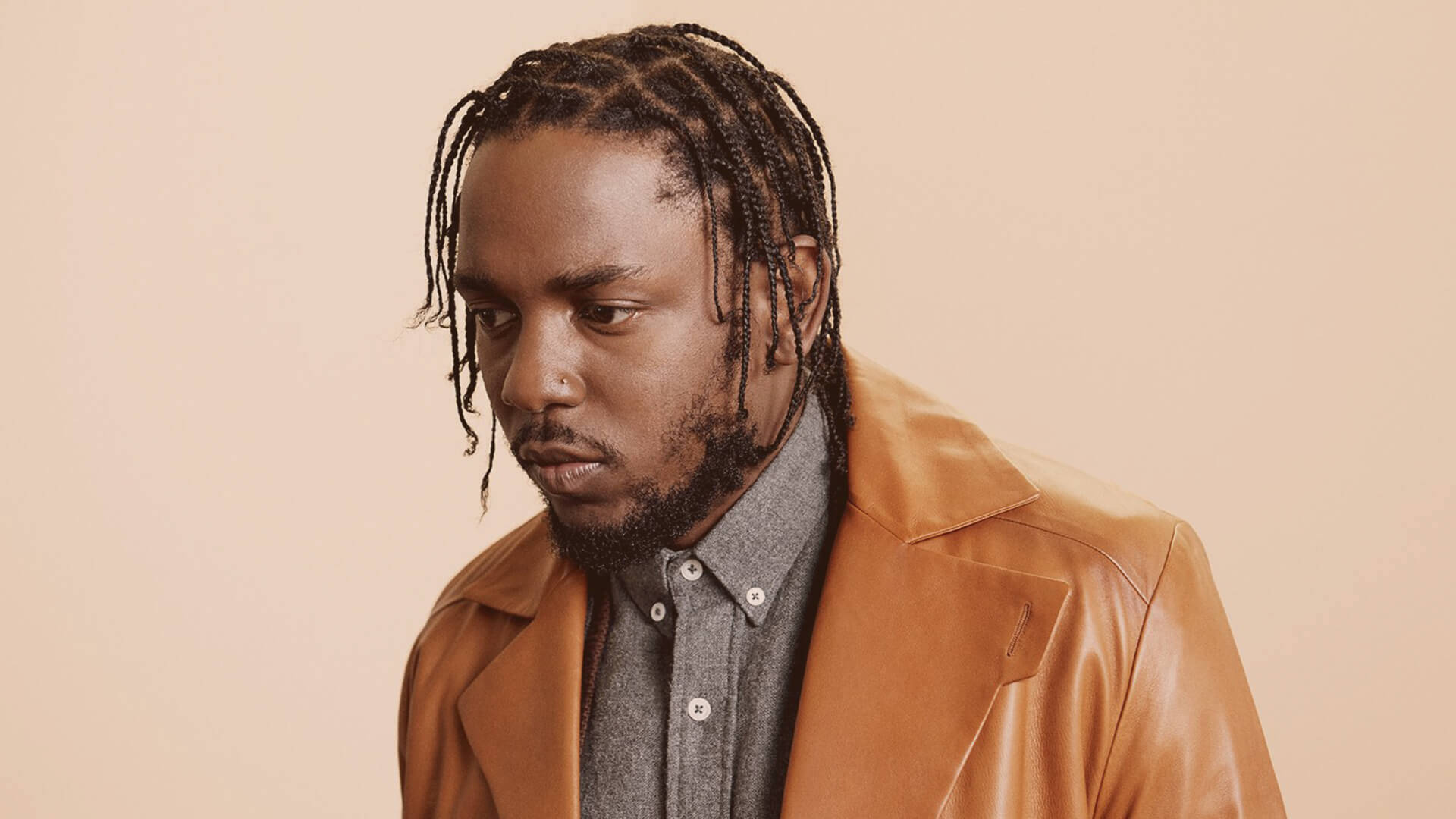 Kendrick Lamar, tan leather jacket, braided hair, Full HD Desktop Wallpaper