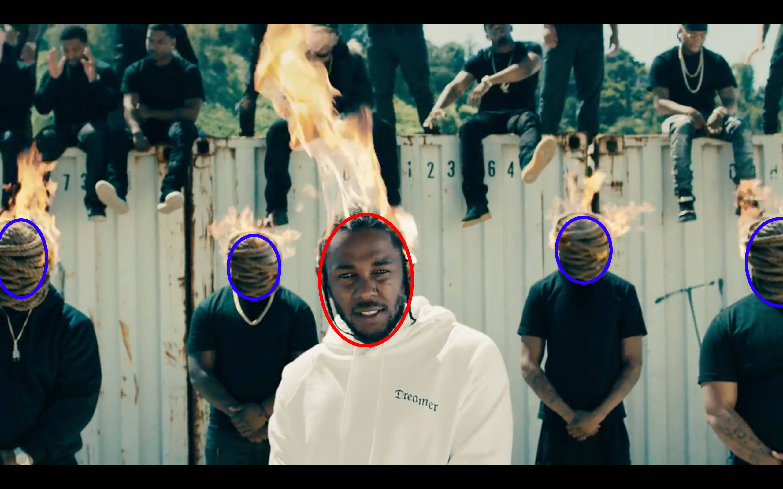 Kendrick Lamar, white hoodie, flames, 2K Desktop Wallpaper