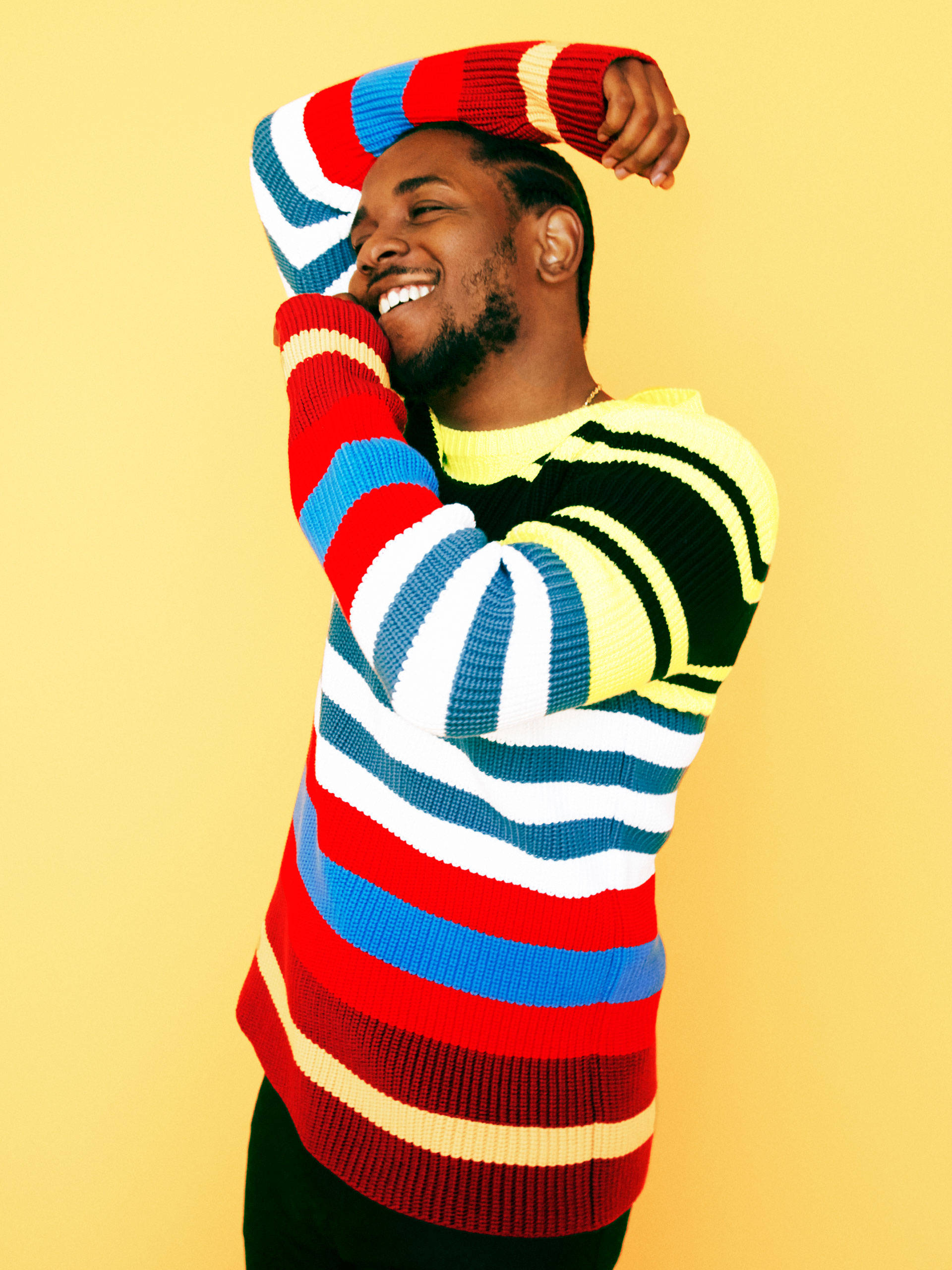 Kendrick Lamar, colorful sweatshirt, vibrant striped sweater, 2K Phone Wallpaper