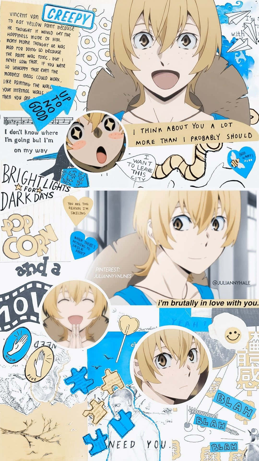 Kenji Miyazawa, anime collage, blonde-haired character, Full HD Phone Wallpaper