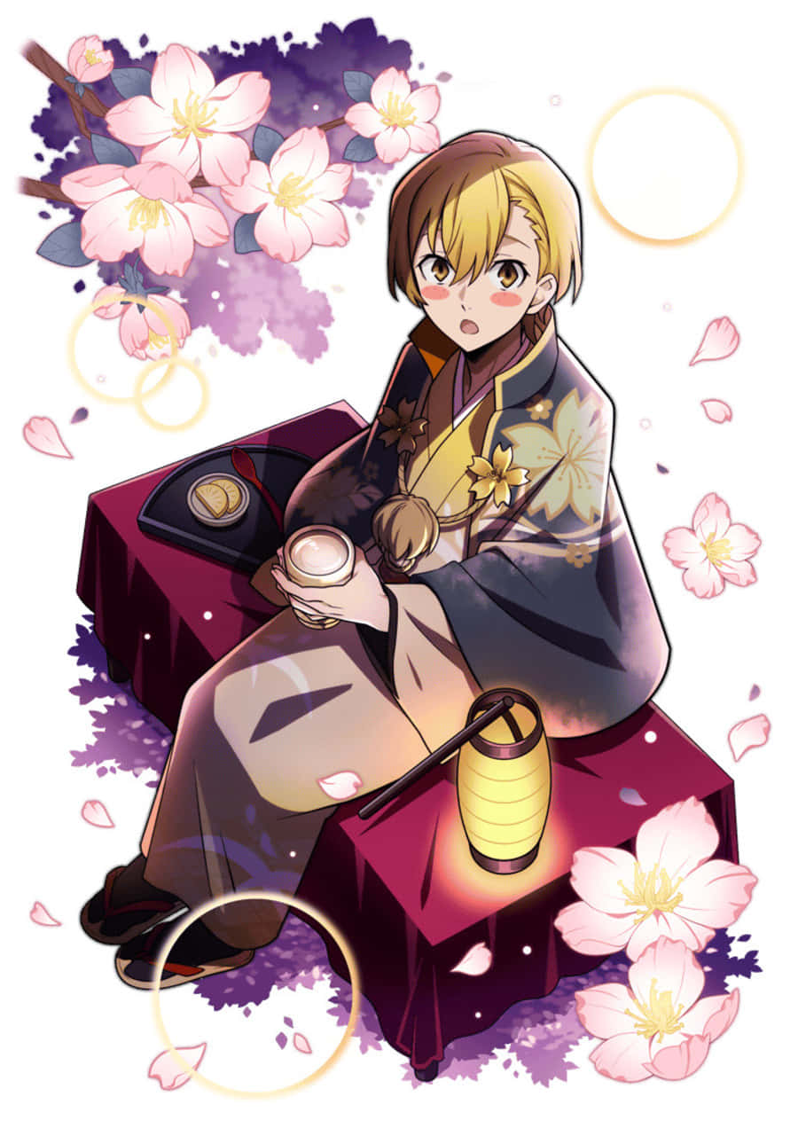 Kenji Miyazawa, floral kimono, red cushion, SD Phone Wallpaper
