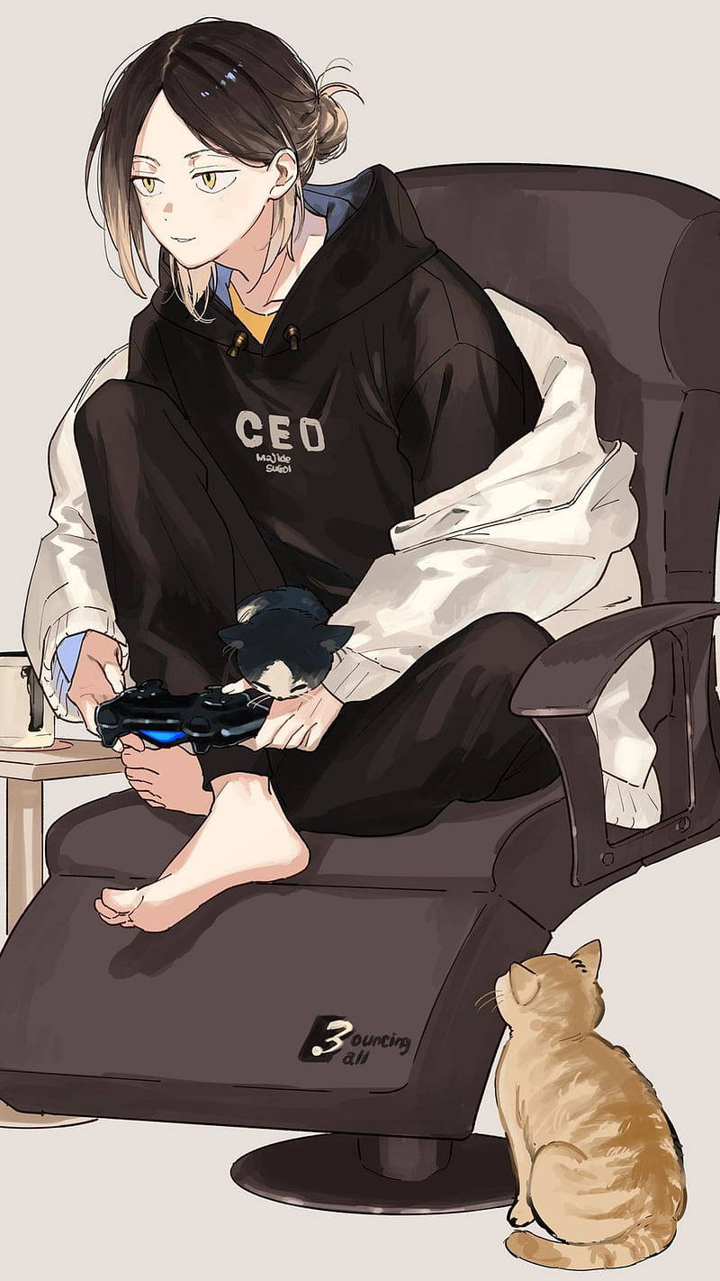 Kenma, black hoodie, gaming chair, HD Phone Wallpaper