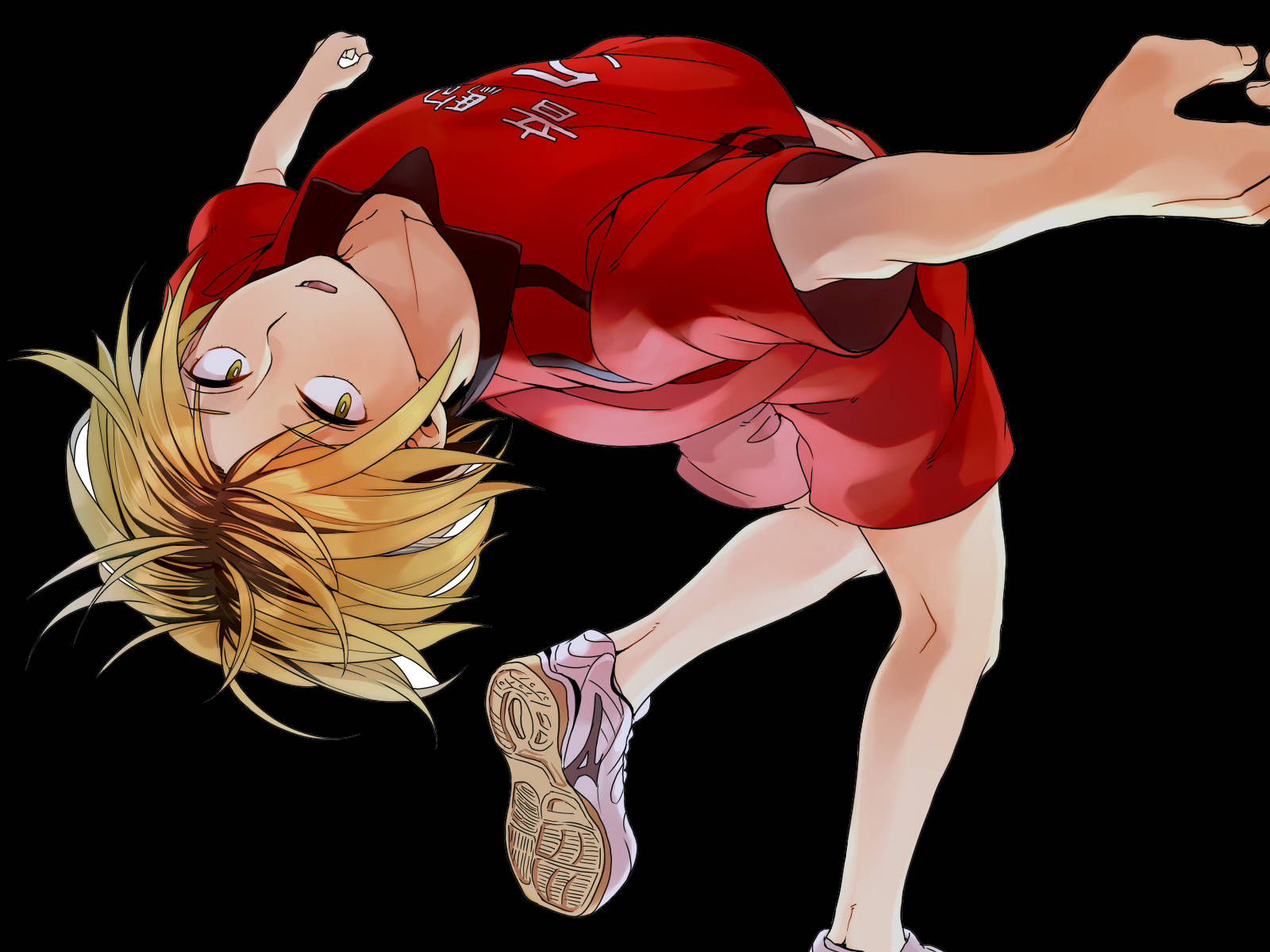 Kenma, red sports uniform, midair, HD Desktop Wallpaper