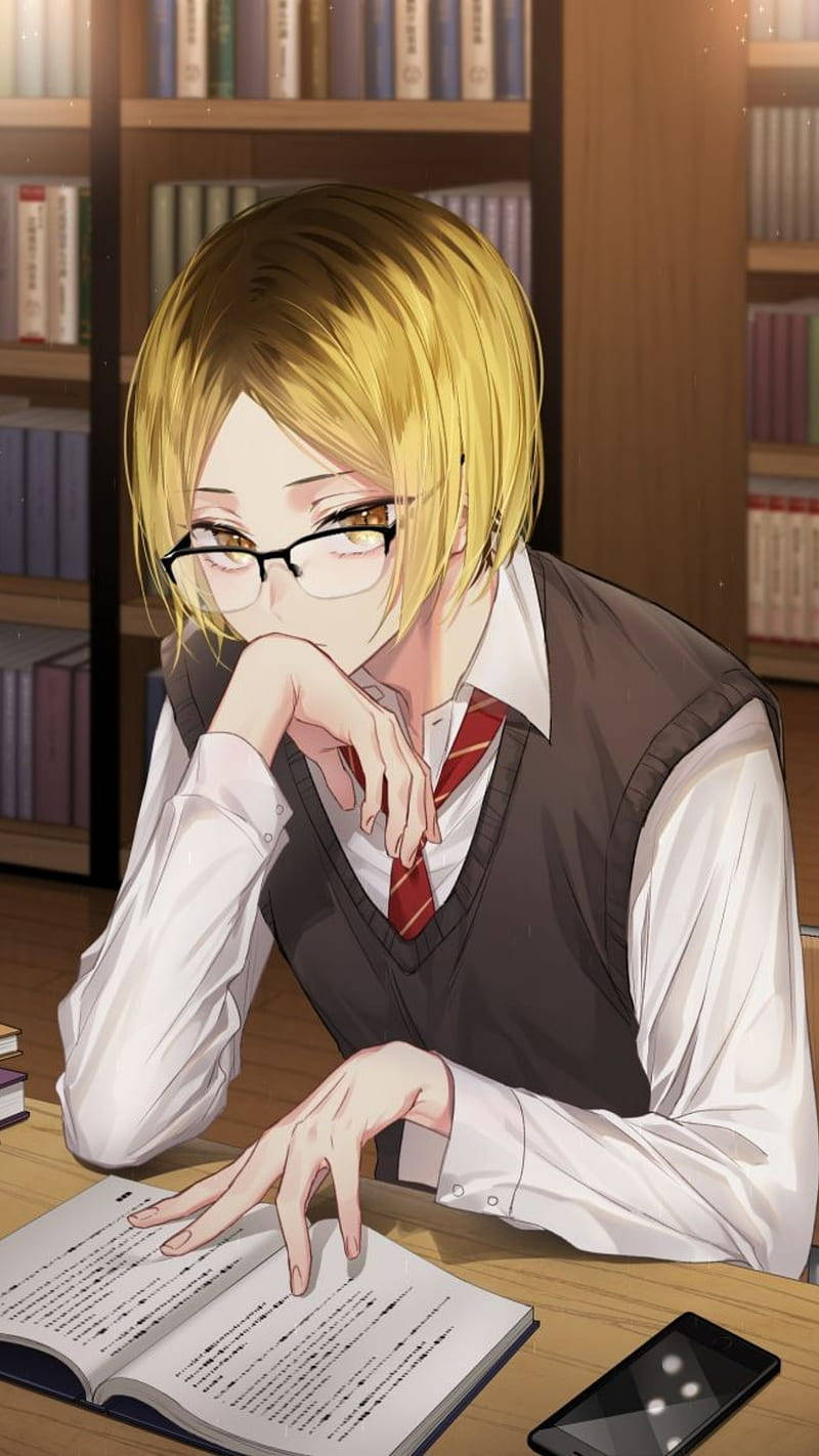 Kenma, library, wooden desk, HD Phone Wallpaper